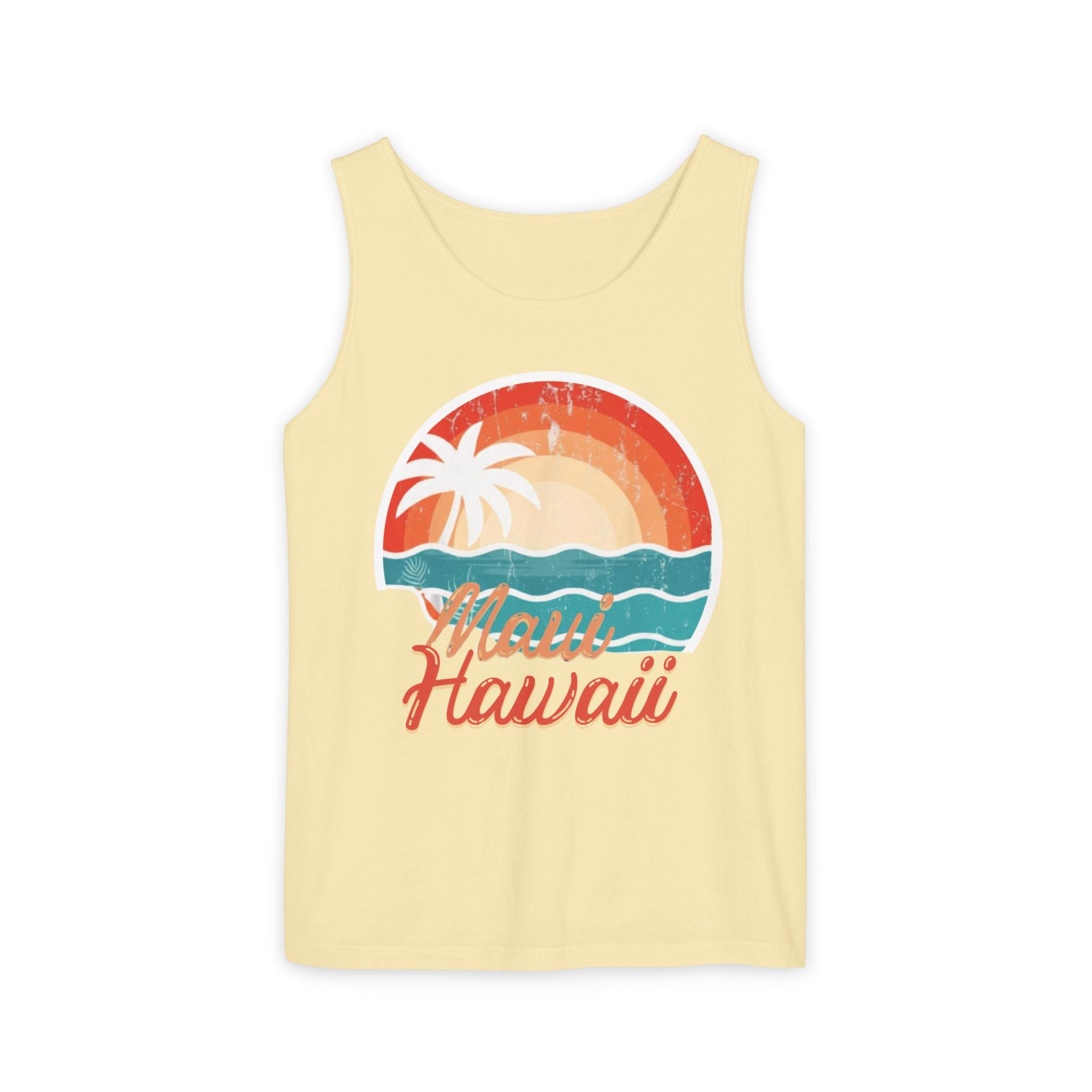 Maui Hawaii Retro Sunset Tank Top — Vintage Palm Beach Vacation Tee