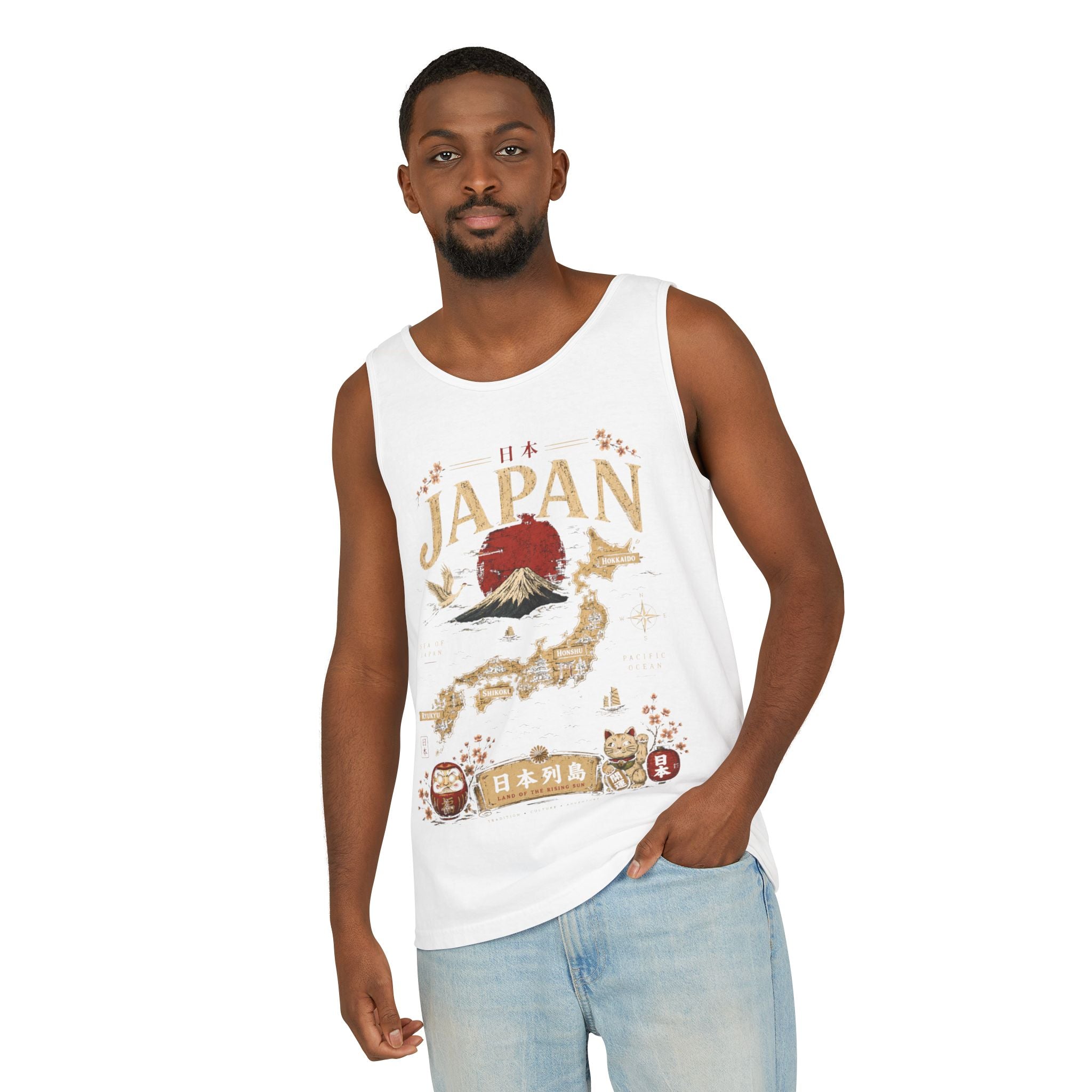 Japan Vintage Travel Tank Top — Mount Fuji & Lucky Cat Graphic