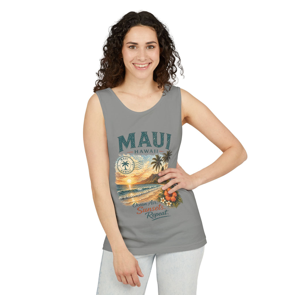 Maui Hawaii Tank Top — Ocean Air Sunsets Repeat Beach Graphic