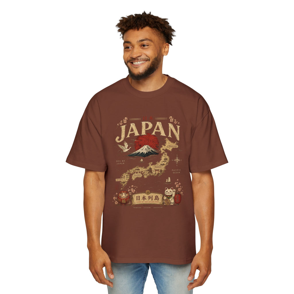 Japan Map Tee — Mount Fuji, Rising Sun & Lucky Cat Graphic T-Shirt