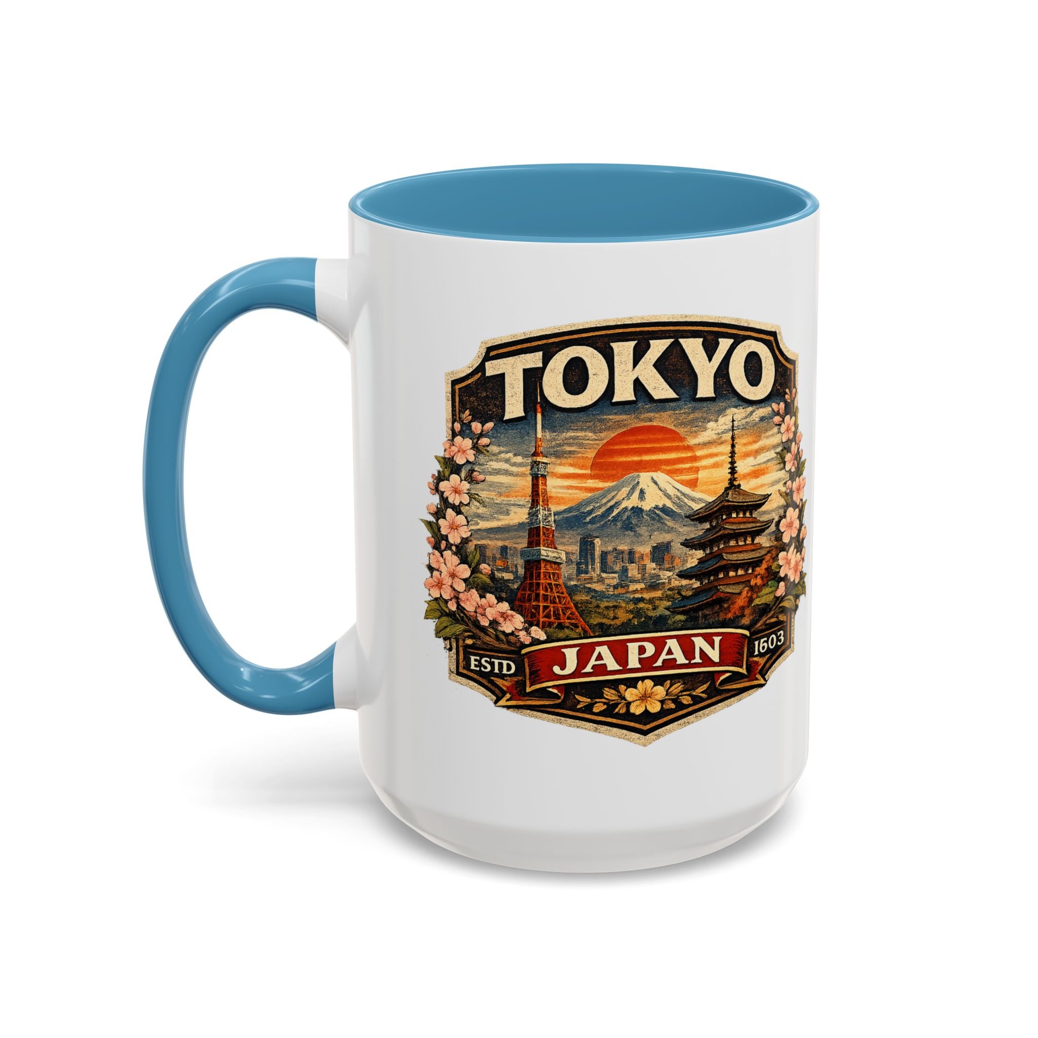 Tokyo Japan Accent Coffee Mug – Vintage Mount Fuji & Sakura Travel Souvenir (11/15oz)