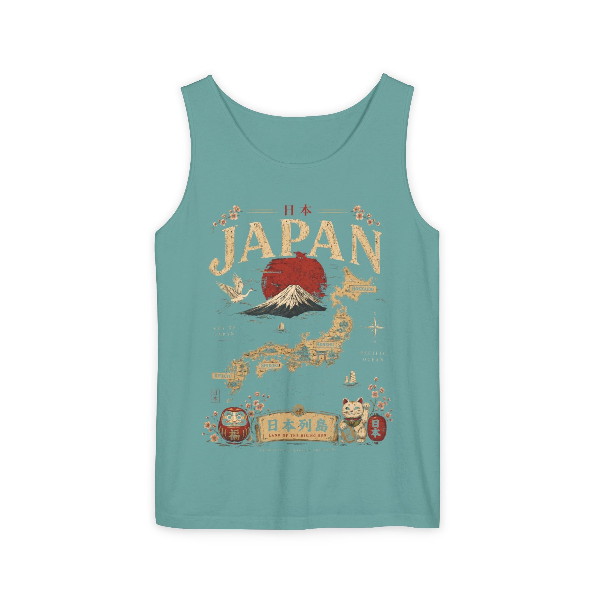 Japan Vintage Travel Tank Top — Mount Fuji & Lucky Cat Graphic