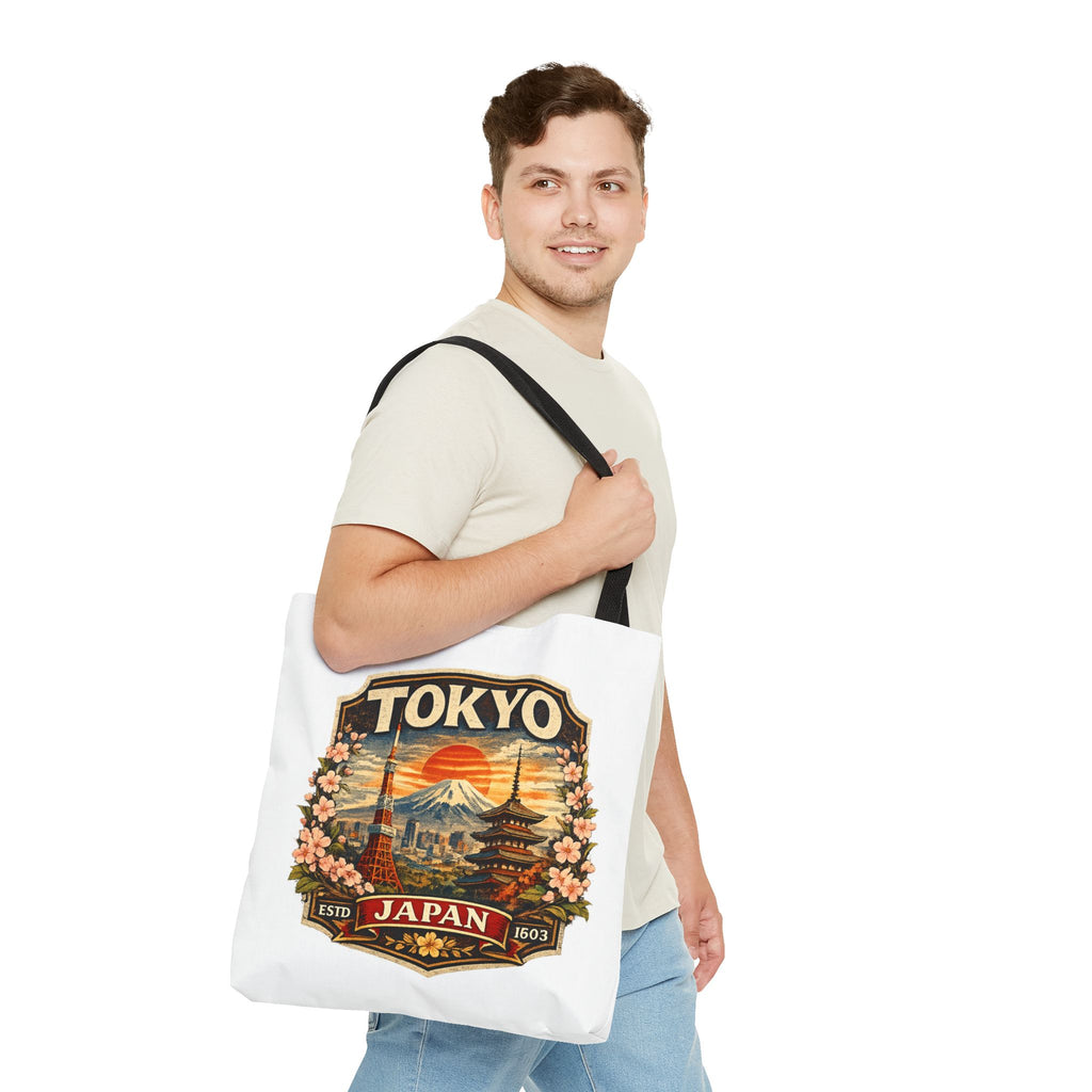Tokyo Japan Scenic Tote Bag – Vintage Mount Fuji & Cherry Blossom Travel Tote