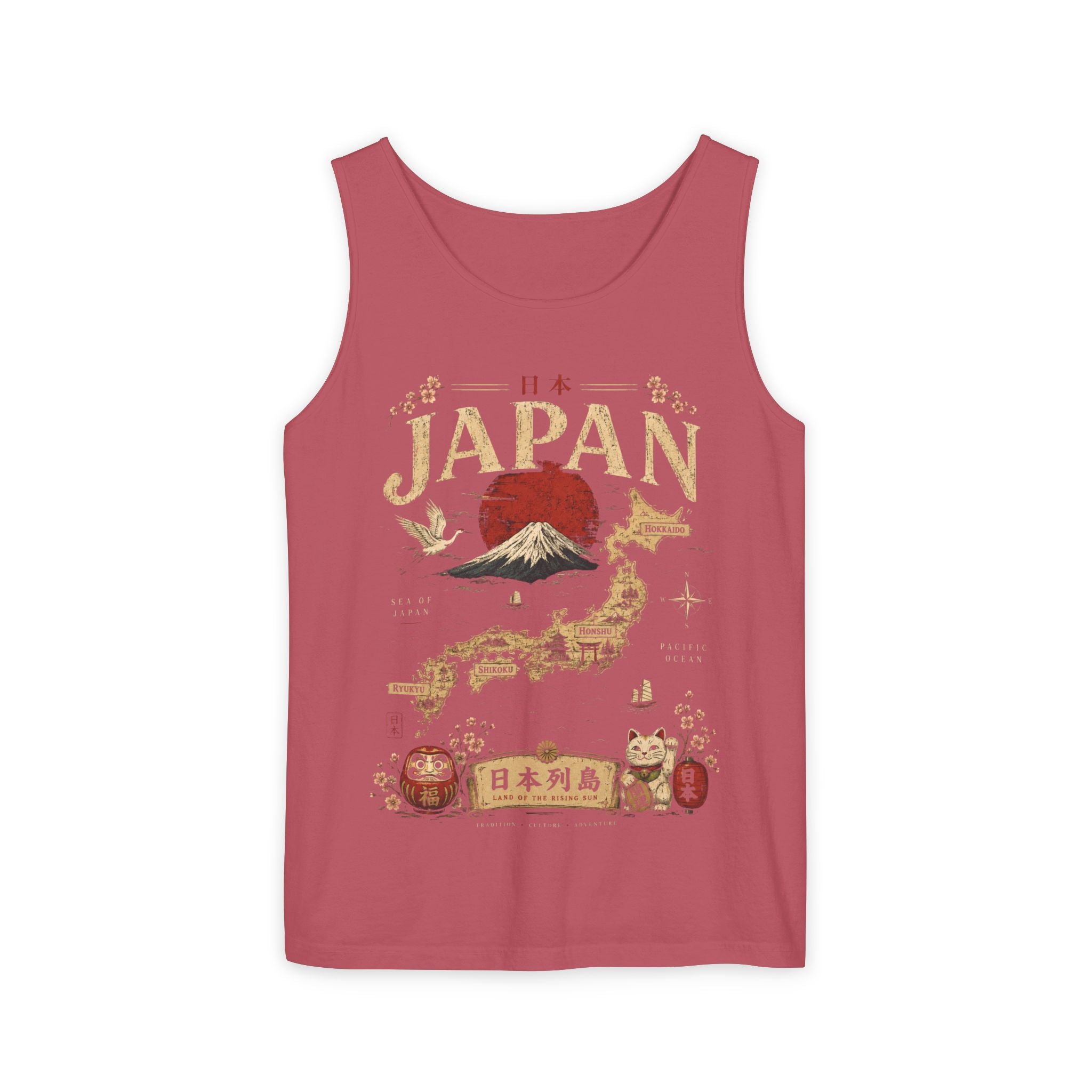 Japan Vintage Travel Tank Top — Mount Fuji & Lucky Cat Graphic