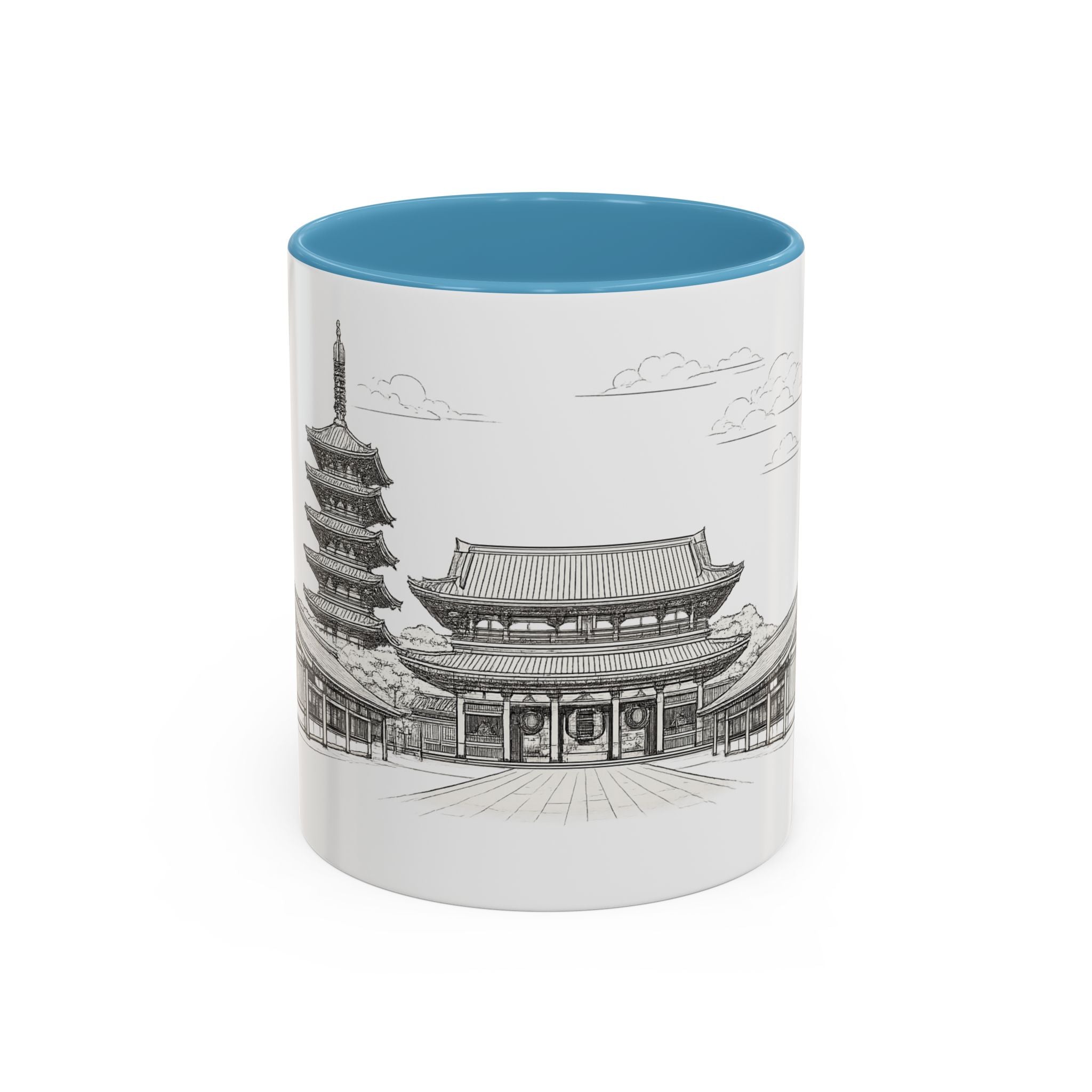 Senso-ji Temple Accent Coffee Mug — Asakusa Japan Minimal Outline Design (11/15oz)