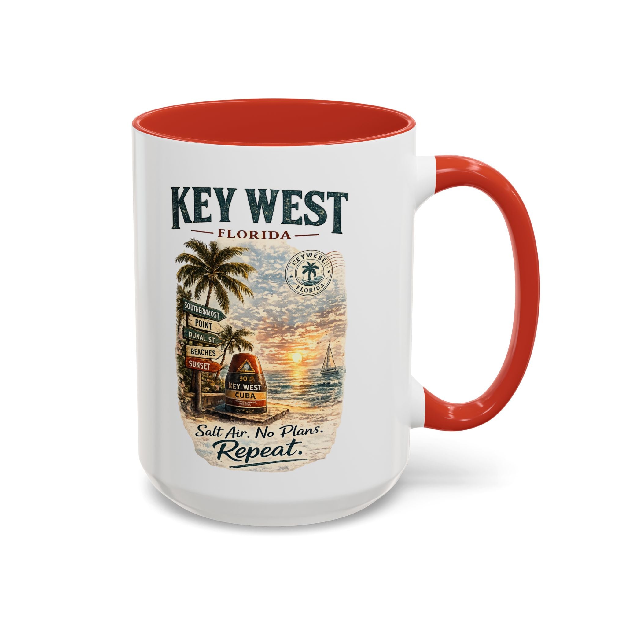 Key West Florida Coffee Mug - 'Salt Air. No Plans. Repeat.' Beach Souvenir Accent Mug (11/15oz)