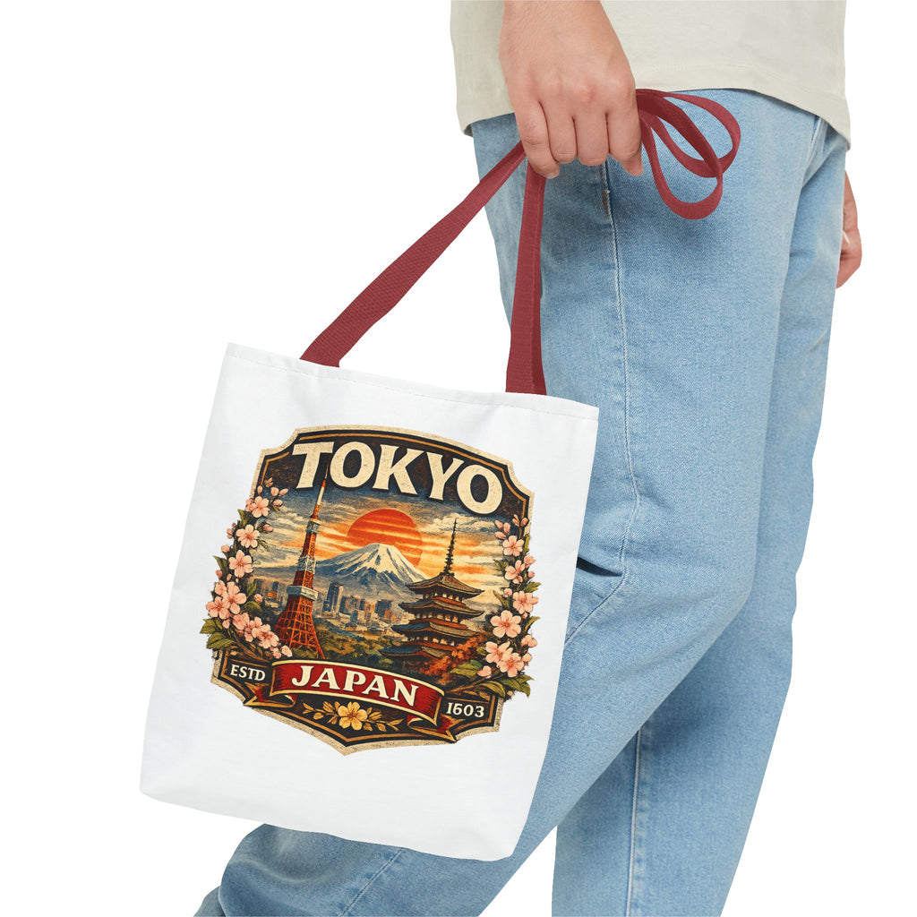 Tokyo Japan Scenic Tote Bag – Vintage Mount Fuji & Cherry Blossom Travel Tote