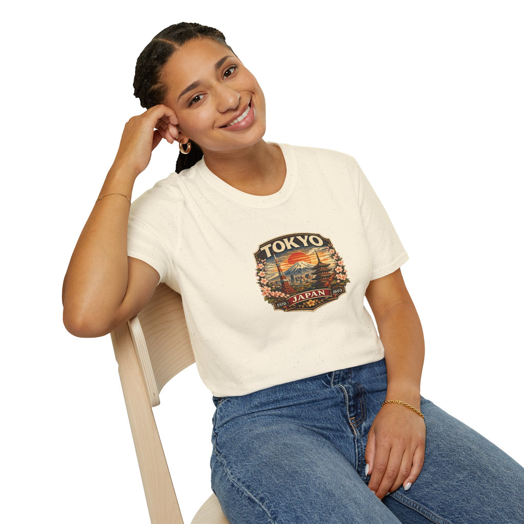 Tokyo Japan Vintage Badge T-Shirt — Mt. Fuji & Pagoda Travel Souvenir Tee