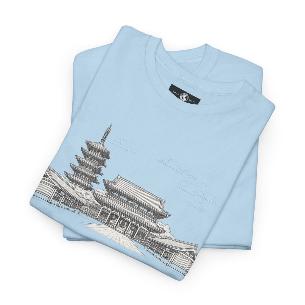 Senso‑ji Temple Outline Tee — Asakusa Japan Travel Graphic Shirt