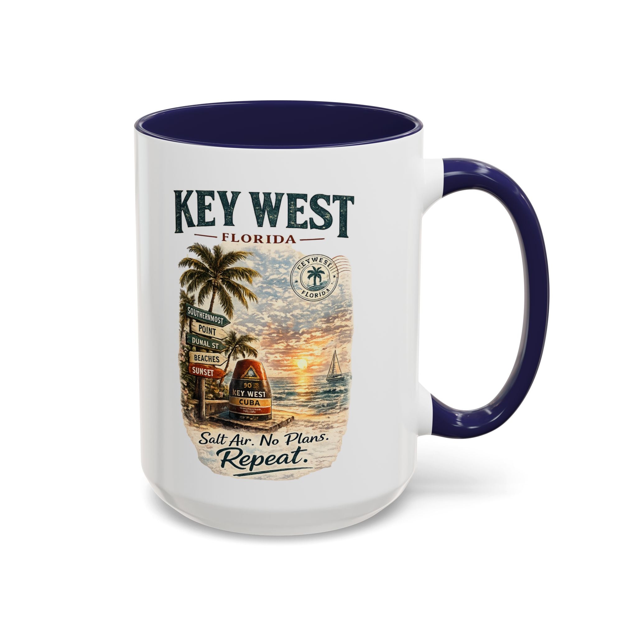 Key West Florida Coffee Mug - 'Salt Air. No Plans. Repeat.' Beach Souvenir Accent Mug (11/15oz)