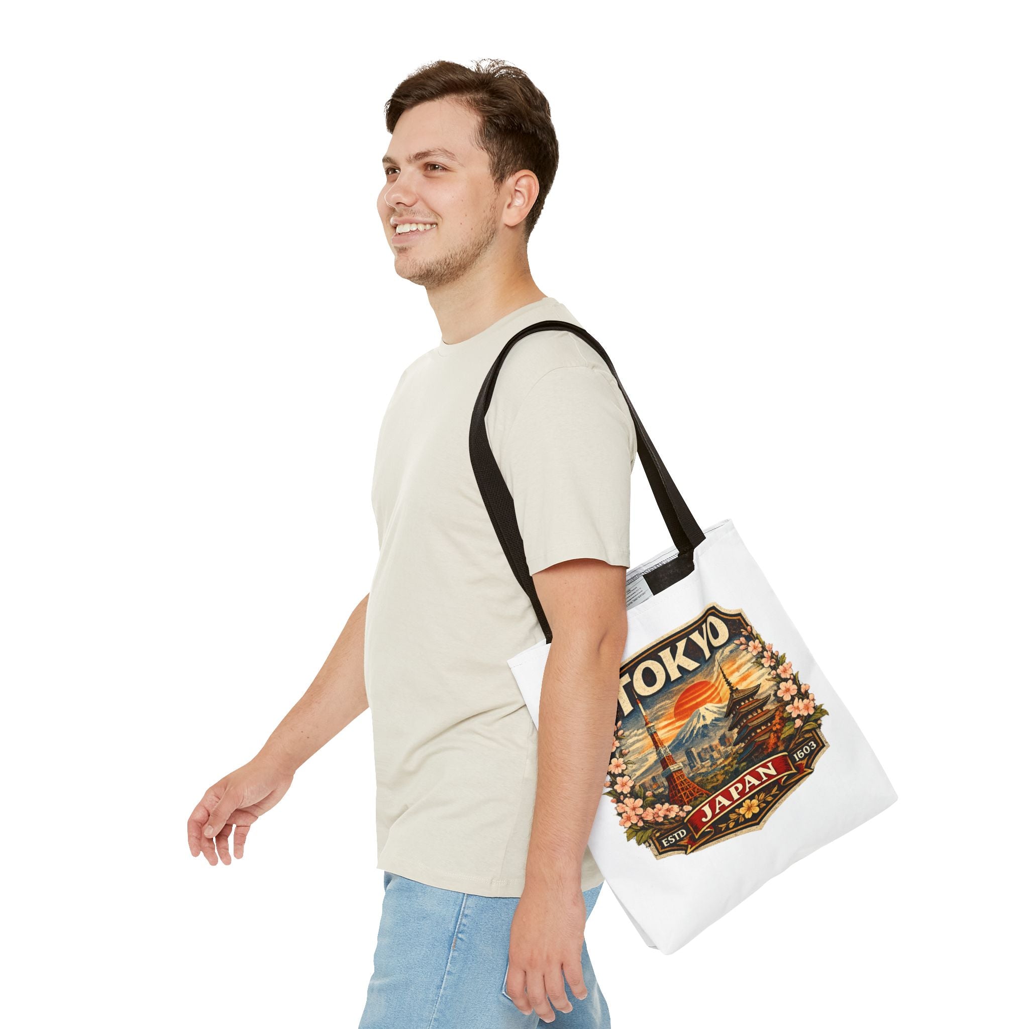Tokyo Japan Scenic Tote Bag – Vintage Mount Fuji & Cherry Blossom Travel Tote
