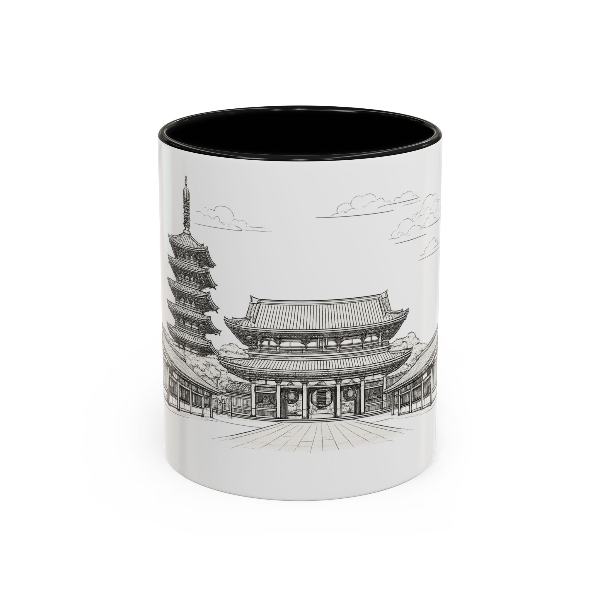 Senso-ji Temple Accent Coffee Mug — Asakusa Japan Minimal Outline Design (11/15oz)