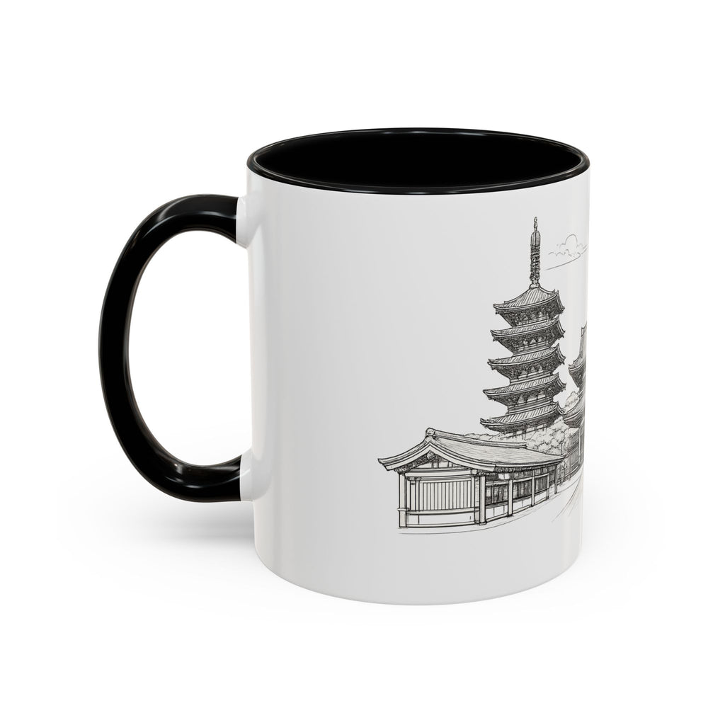 Senso-ji Temple Accent Coffee Mug — Asakusa Japan Minimal Outline Design (11/15oz)