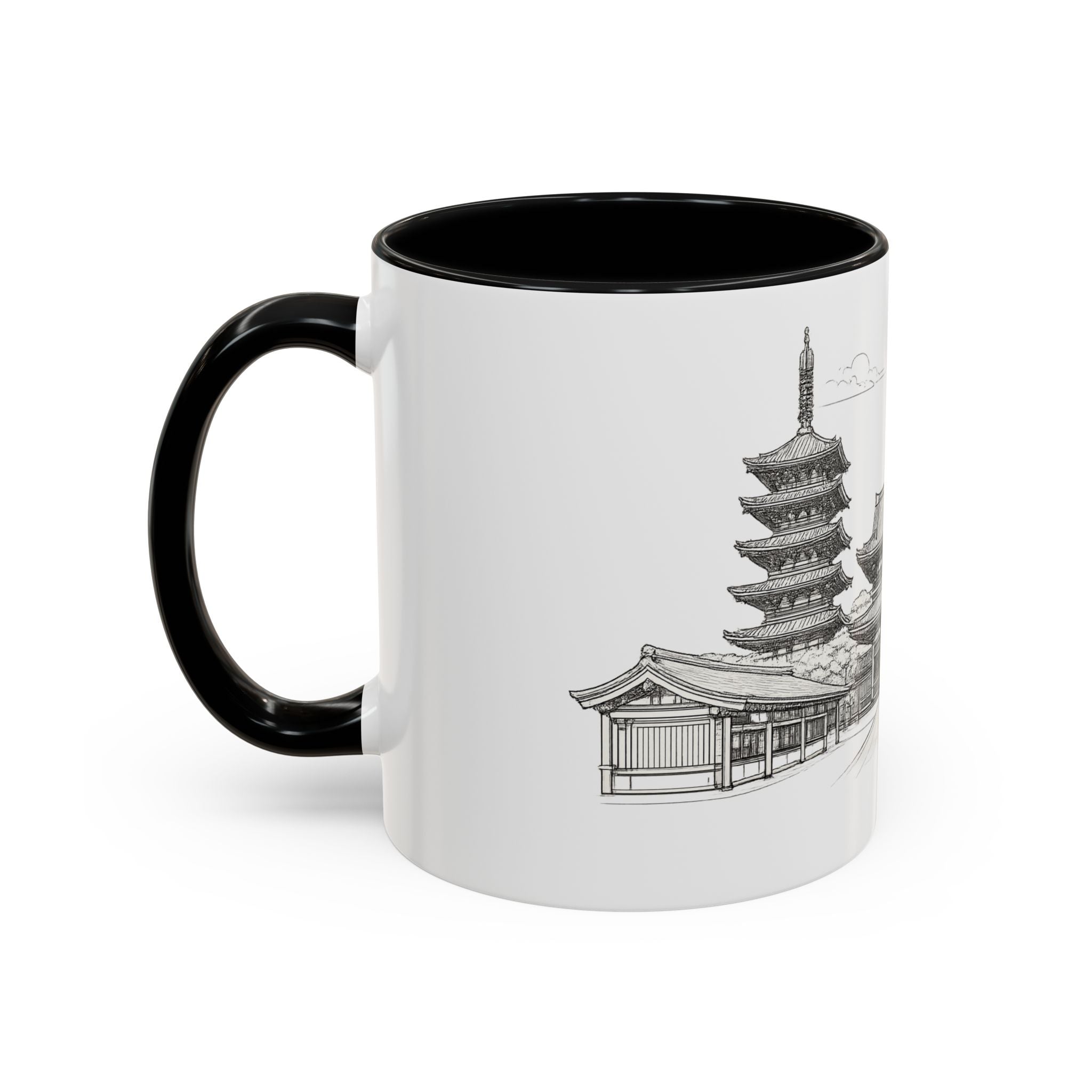 Senso-ji Temple Accent Coffee Mug — Asakusa Japan Minimal Outline Design (11/15oz)