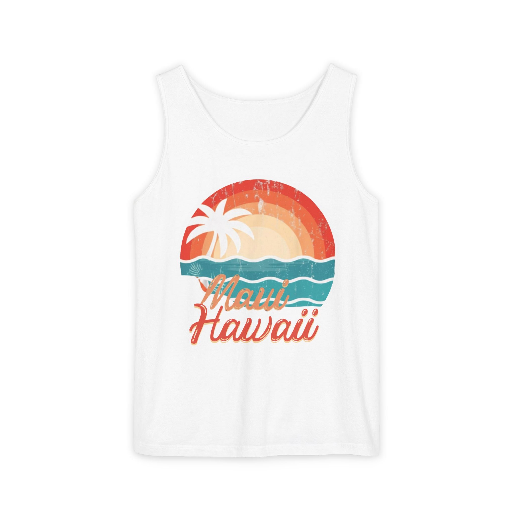 Maui Hawaii Retro Sunset Tank Top — Vintage Palm Beach Vacation Tee