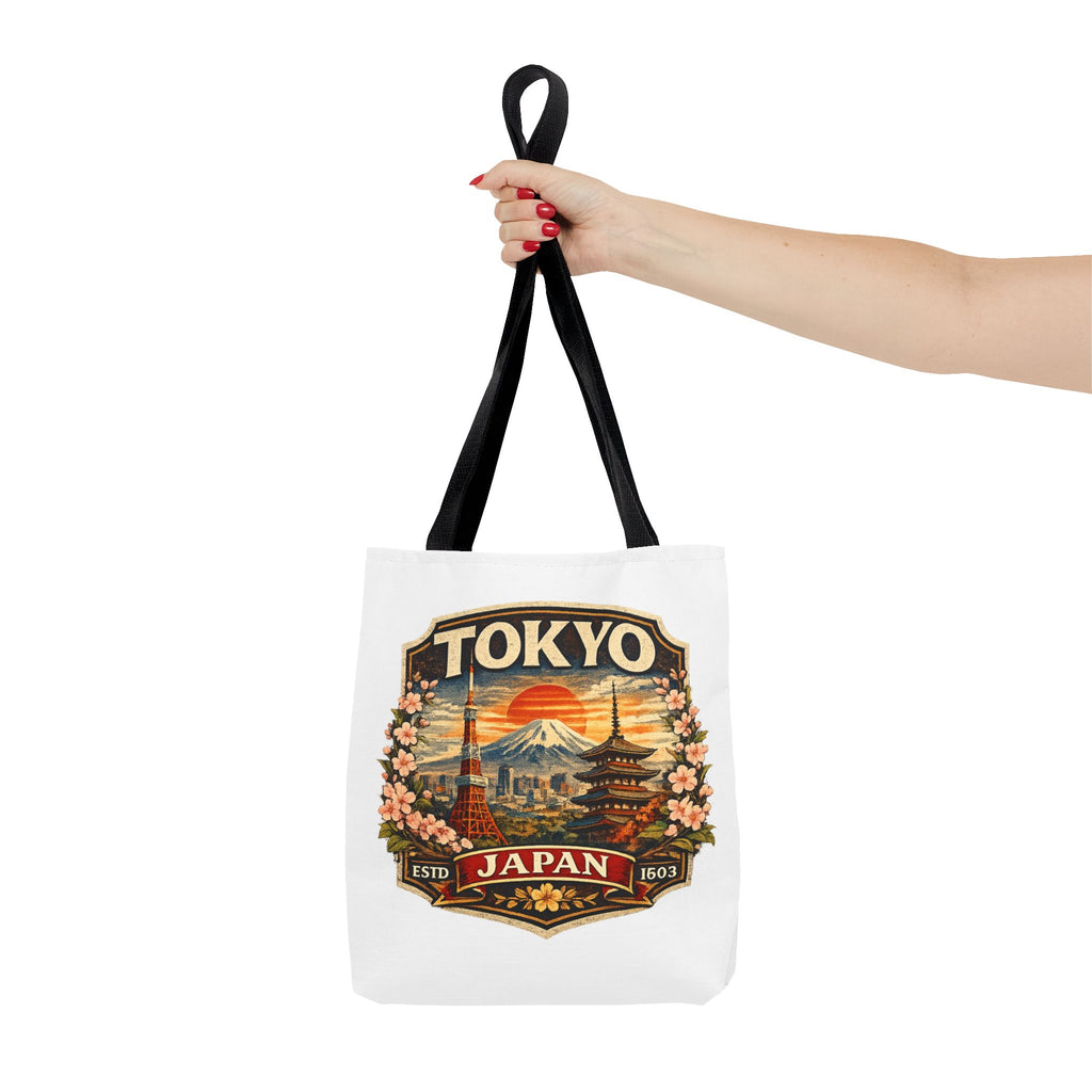 Tokyo Japan Scenic Tote Bag – Vintage Mount Fuji & Cherry Blossom Travel Tote
