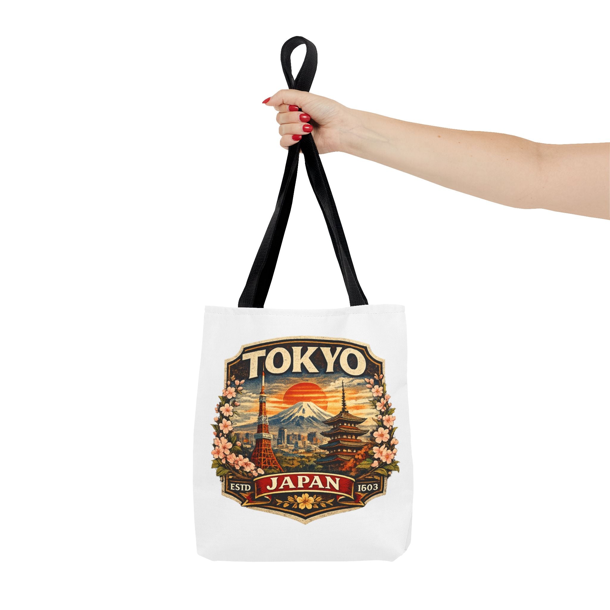Tokyo Japan Scenic Tote Bag – Vintage Mount Fuji & Cherry Blossom Travel Tote