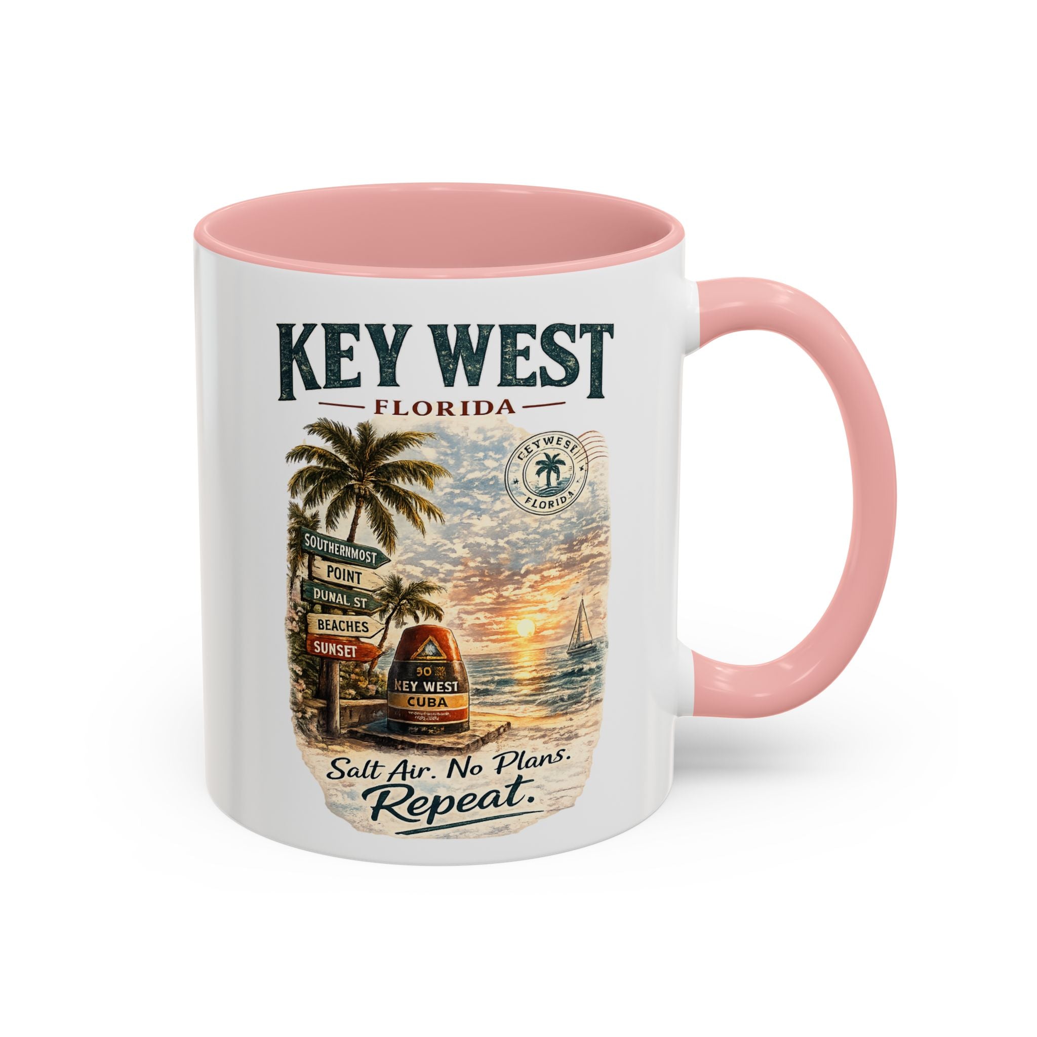 Key West Florida Coffee Mug - 'Salt Air. No Plans. Repeat.' Beach Souvenir Accent Mug (11/15oz)