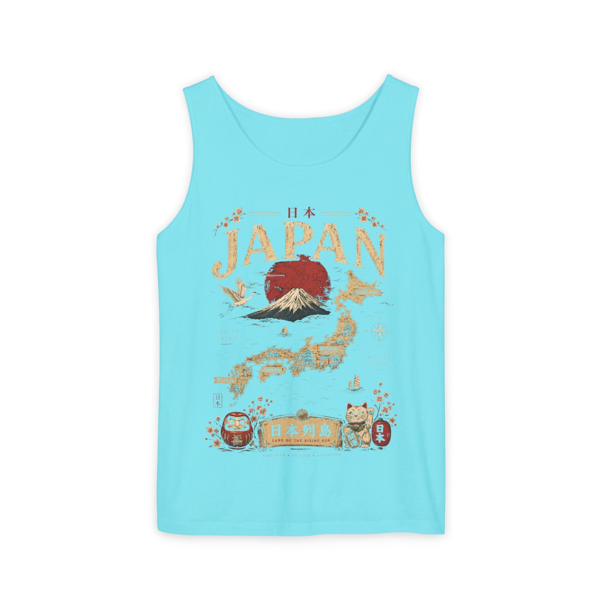 Japan Vintage Travel Tank Top — Mount Fuji & Lucky Cat Graphic