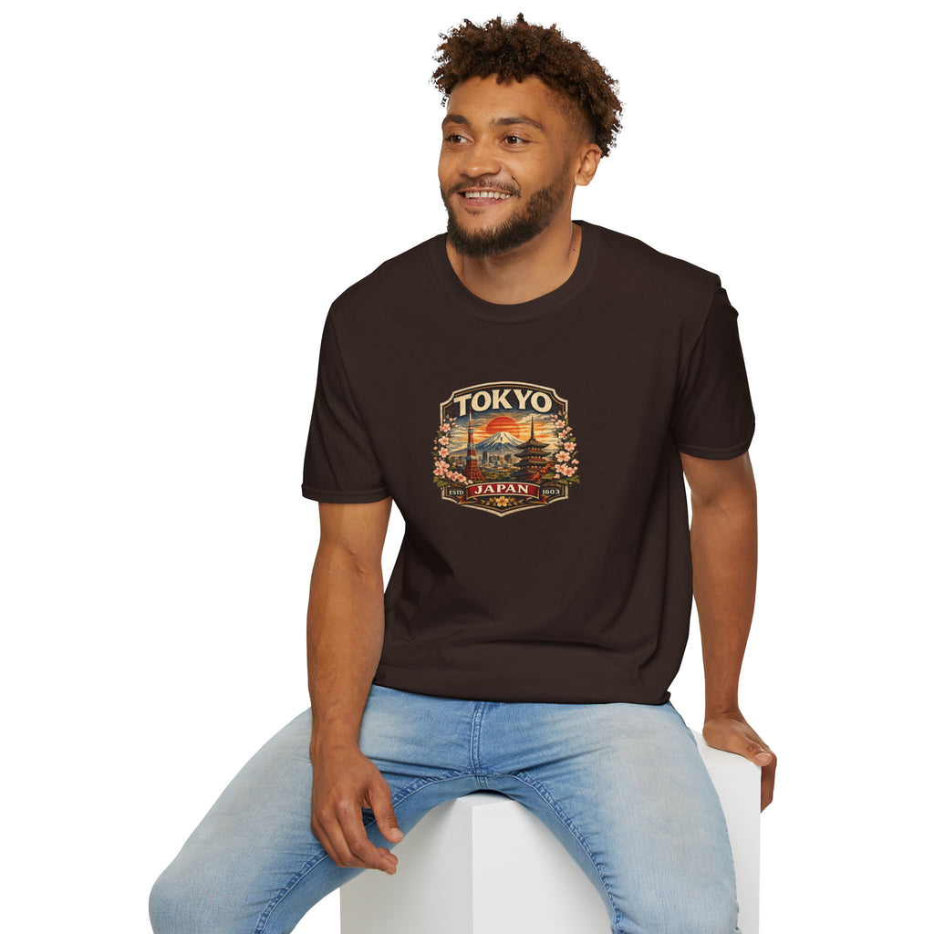 Tokyo Japan Vintage Badge T-Shirt — Mt. Fuji & Pagoda Travel Souvenir Tee