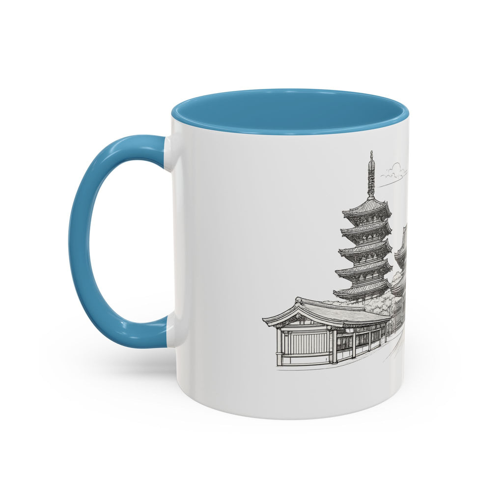 Senso-ji Temple Accent Coffee Mug — Asakusa Japan Minimal Outline Design (11/15oz)