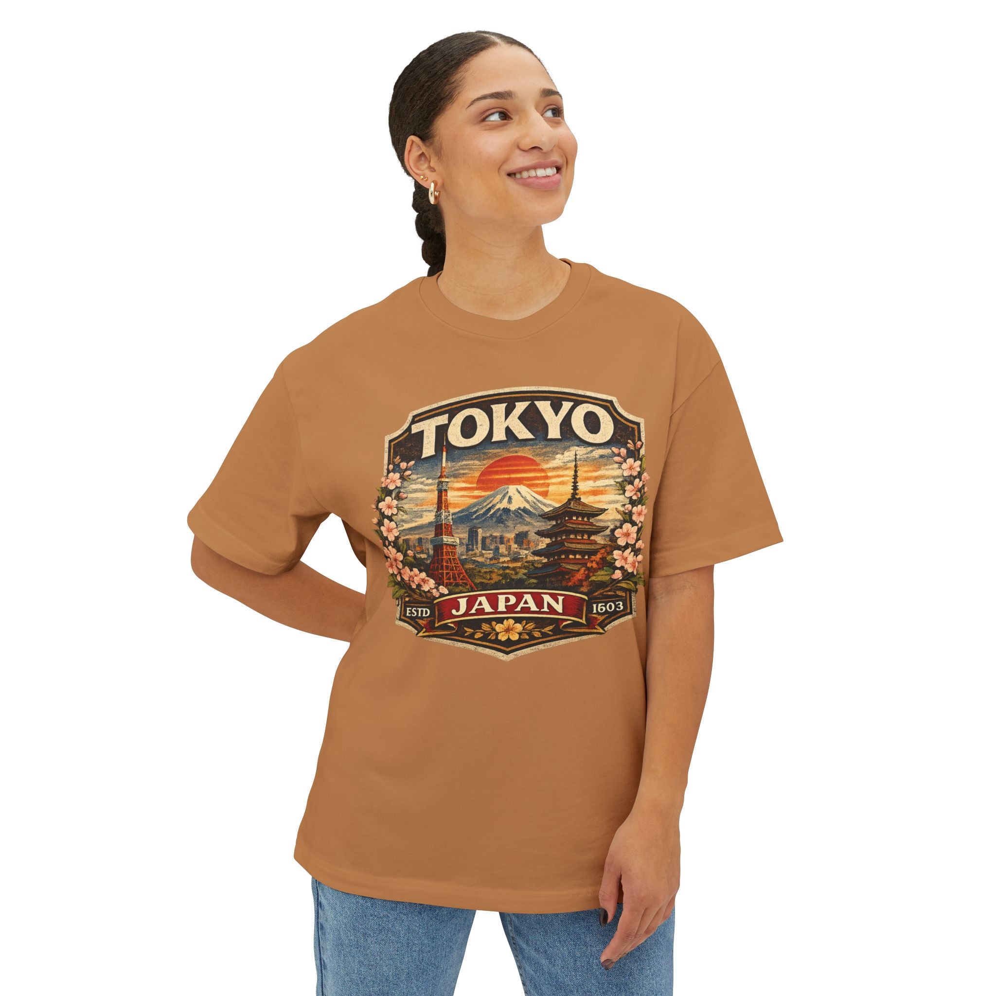 Tokyo Japan Vintage Badge Tee — Retro Mount Fuji & Sakura Graphic T-Shirt