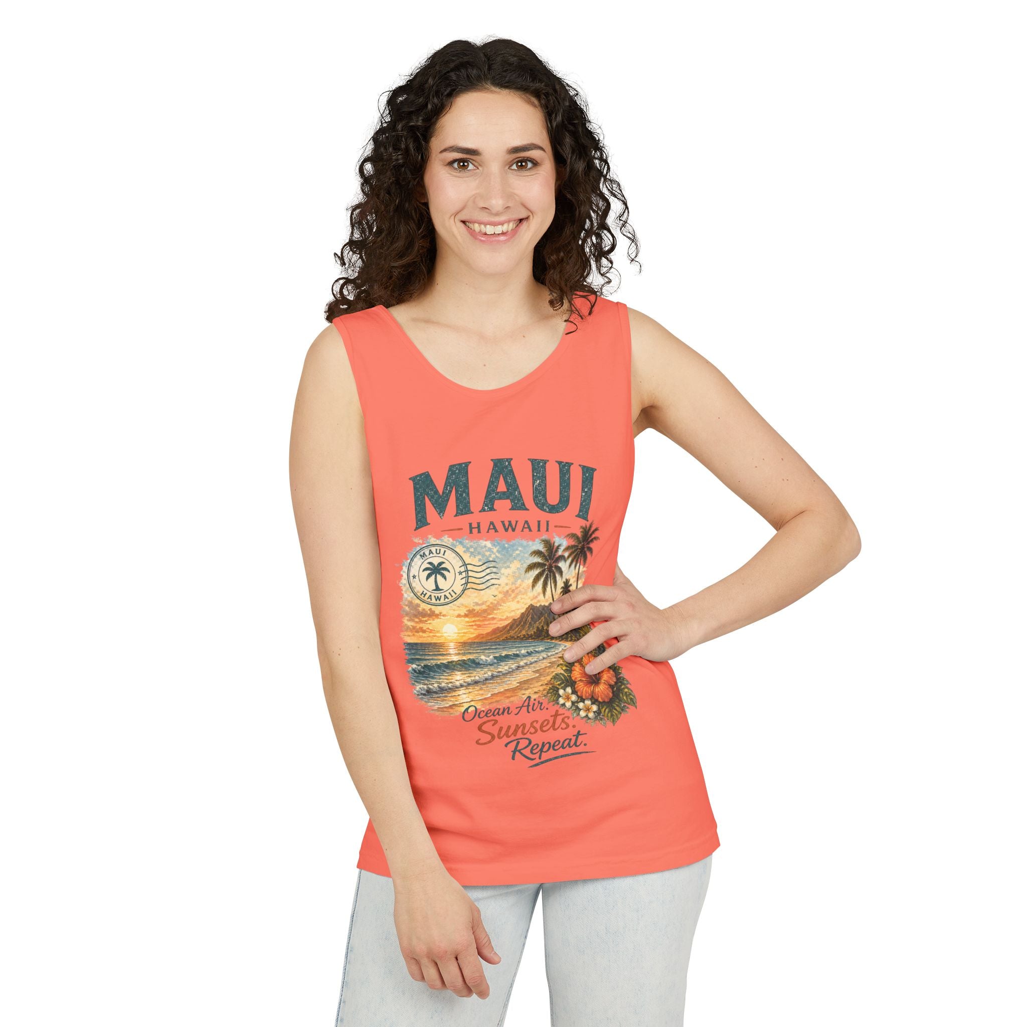 Maui Hawaii Tank Top — Ocean Air Sunsets Repeat Beach Graphic