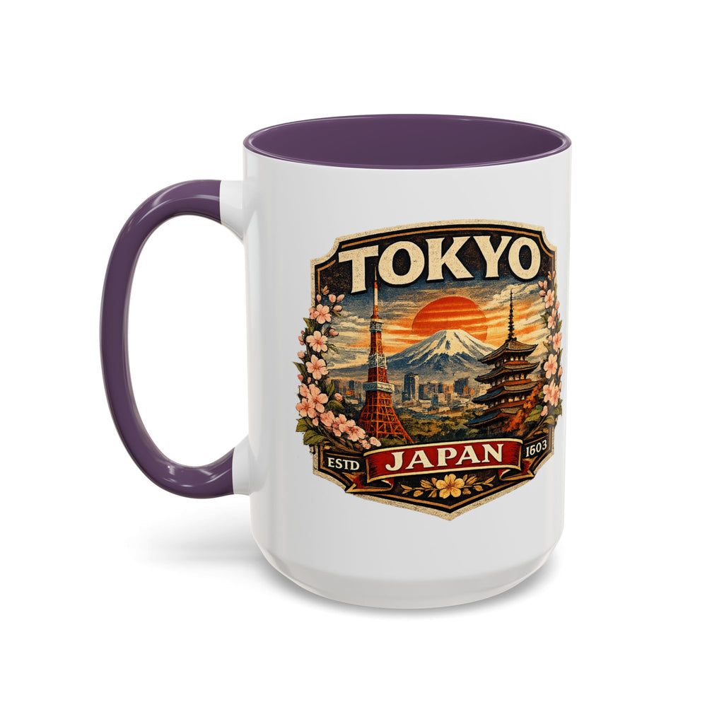 Tokyo Japan Accent Coffee Mug – Vintage Mount Fuji & Sakura Travel Souvenir (11/15oz)