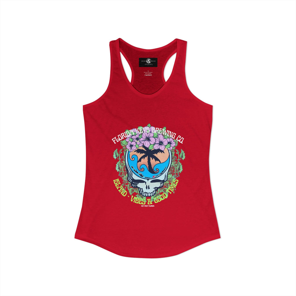 Island Vibes & Good Times Racerback Tank — Tropical Skull Graphic