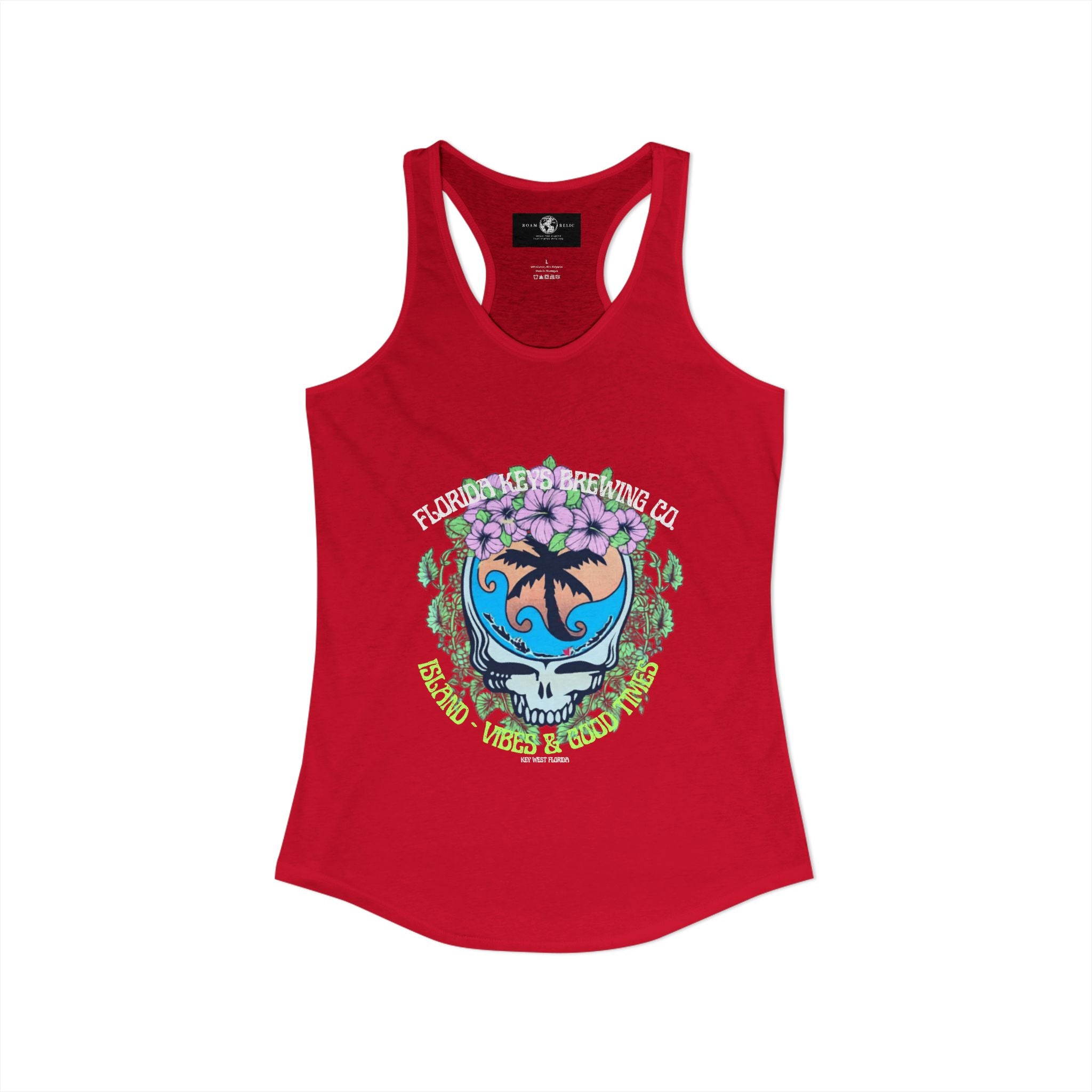 Island Vibes & Good Times Racerback Tank — Tropical Skull Graphic