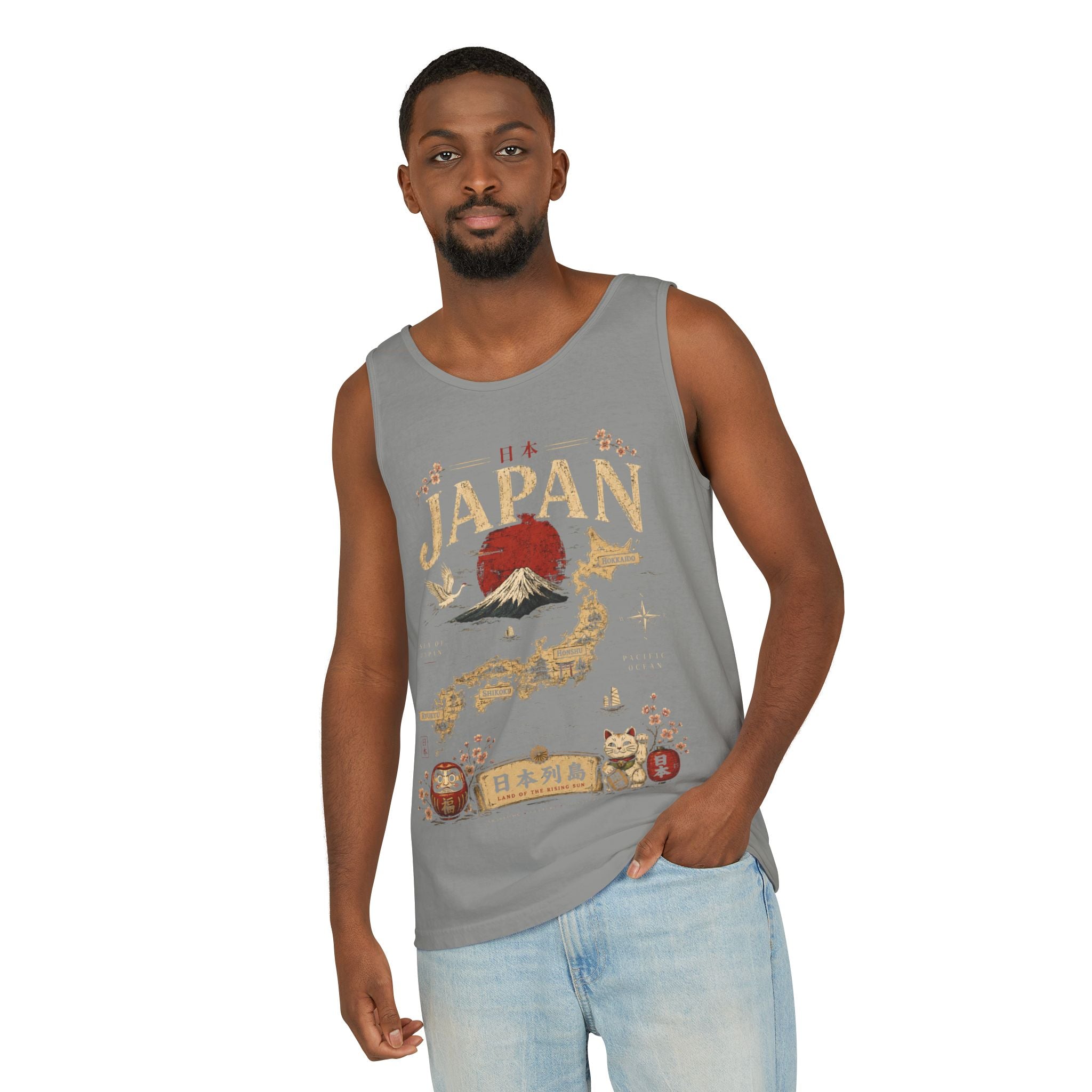 Japan Vintage Travel Tank Top — Mount Fuji & Lucky Cat Graphic