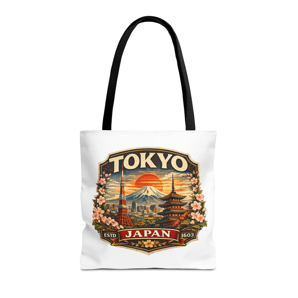 Tokyo Japan Scenic Tote Bag – Vintage Mount Fuji & Cherry Blossom Travel Tote