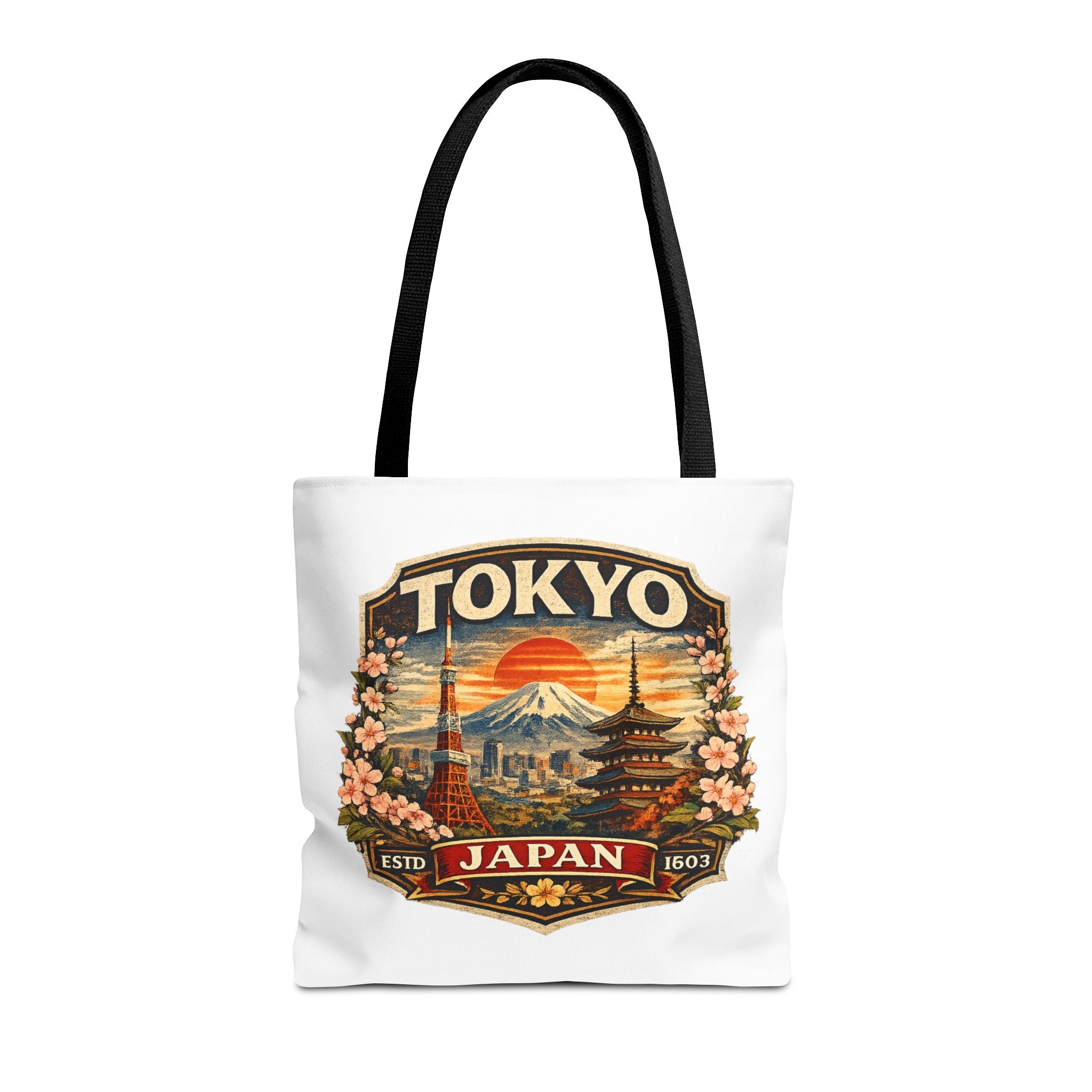 Tokyo Japan Scenic Tote Bag – Vintage Mount Fuji & Cherry Blossom Travel Tote