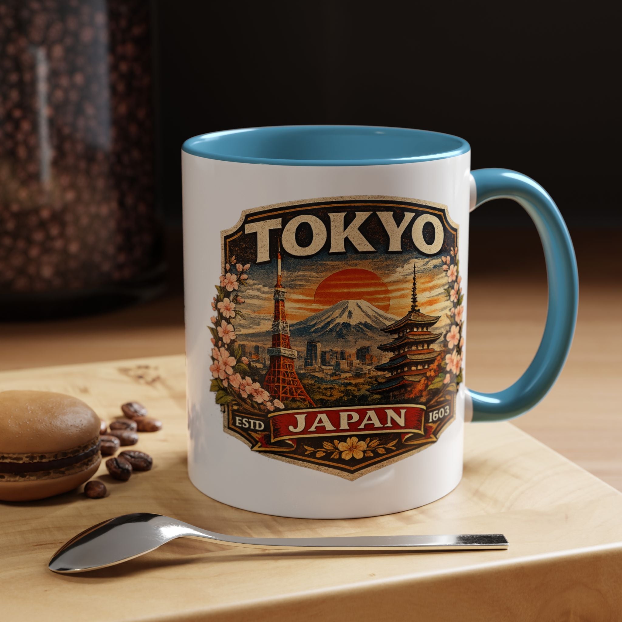 Tokyo Japan Accent Coffee Mug – Vintage Mount Fuji & Sakura Travel Souvenir (11/15oz)
