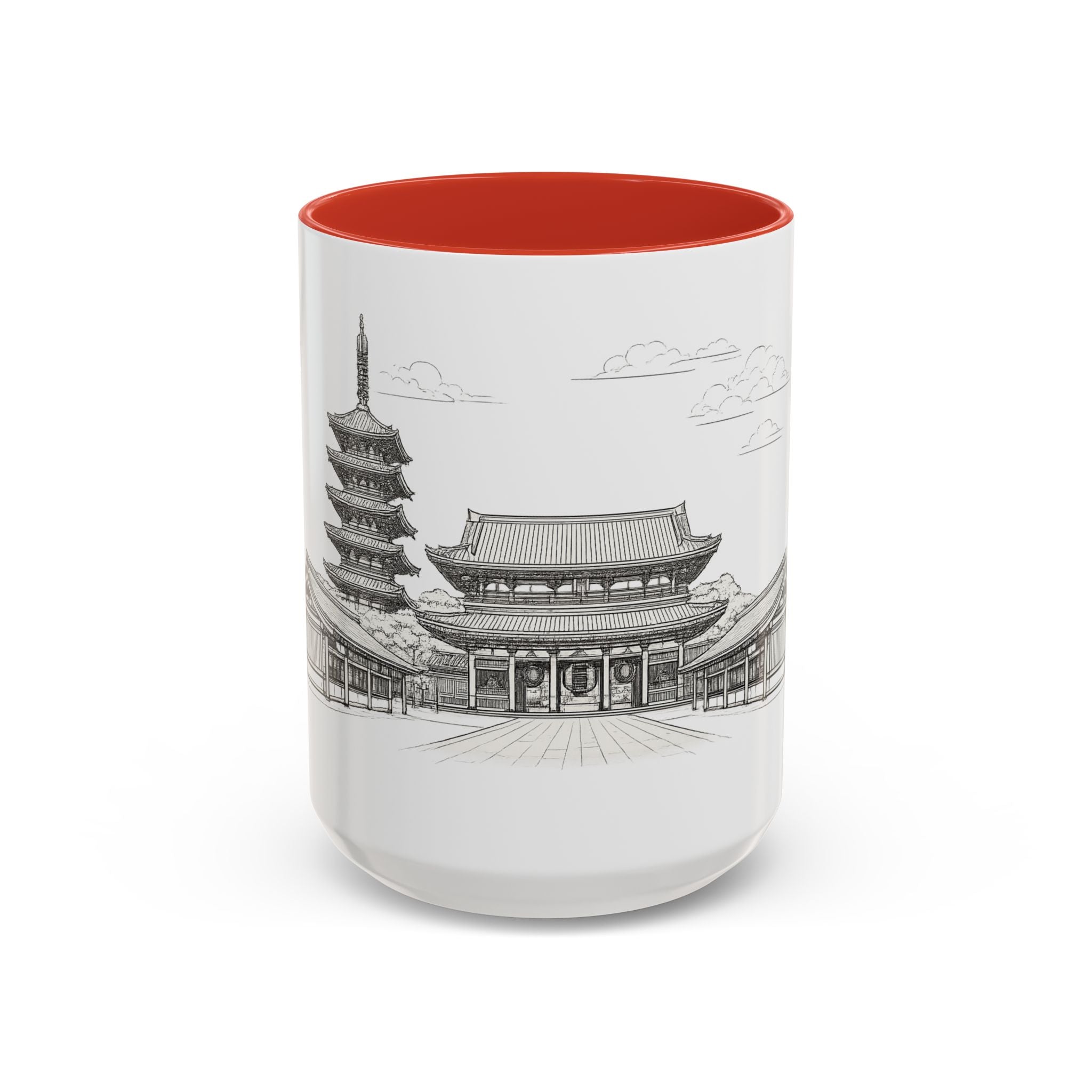 Senso-ji Temple Accent Coffee Mug — Asakusa Japan Minimal Outline Design (11/15oz)