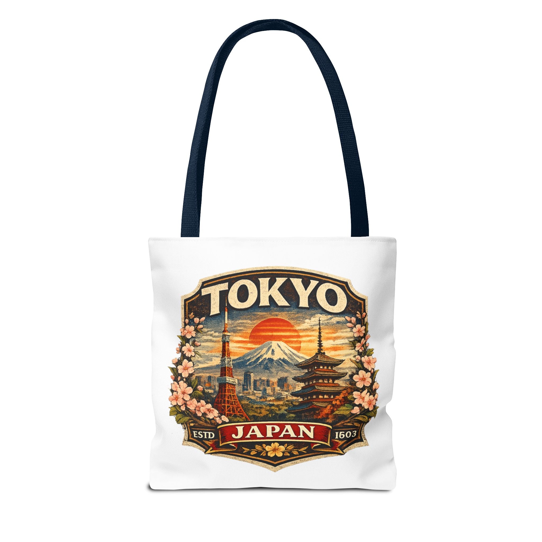 Tokyo Japan Scenic Tote Bag – Vintage Mount Fuji & Cherry Blossom Travel Tote