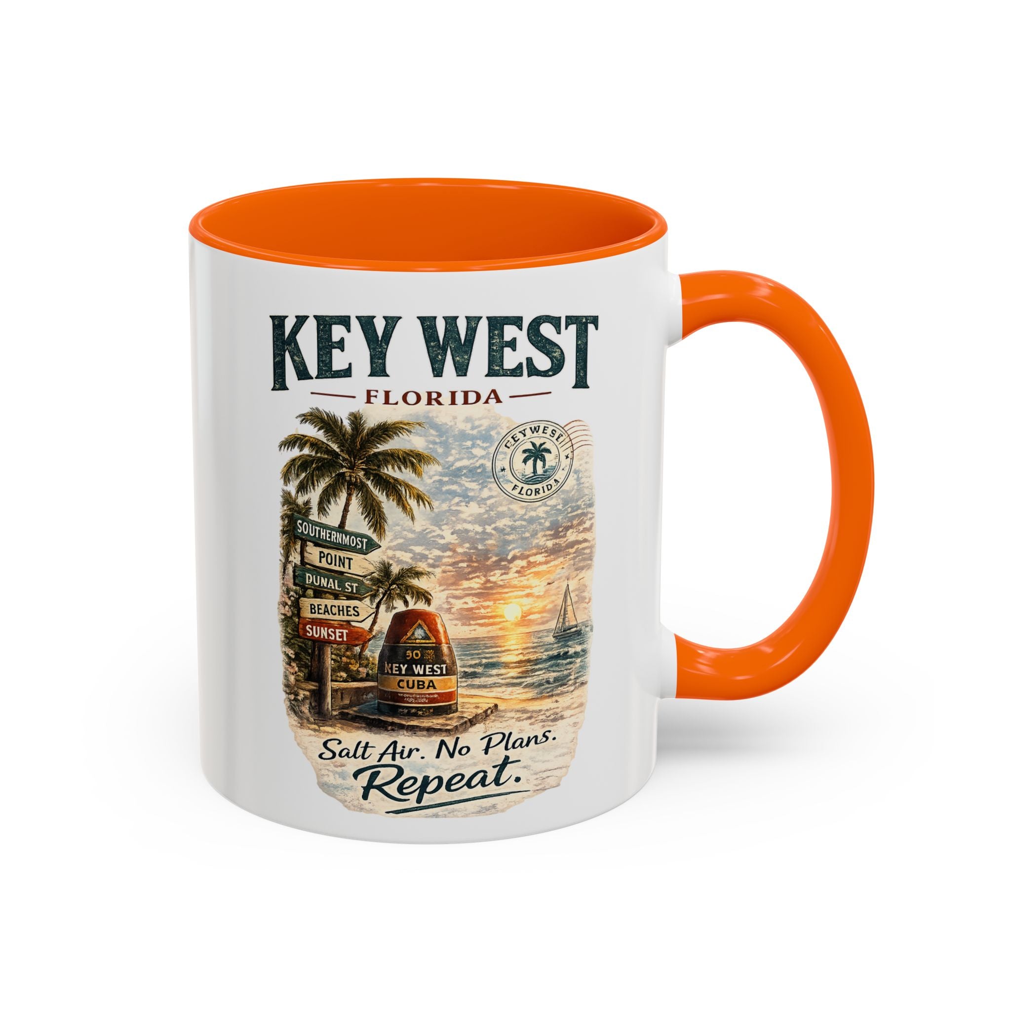 Key West Florida Coffee Mug - 'Salt Air. No Plans. Repeat.' Beach Souvenir Accent Mug (11/15oz)