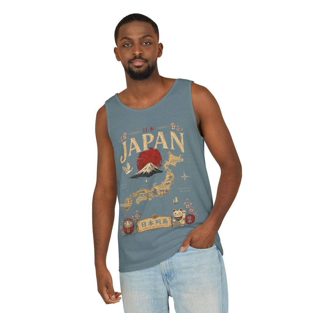 Japan Vintage Travel Tank Top — Mount Fuji & Lucky Cat Graphic