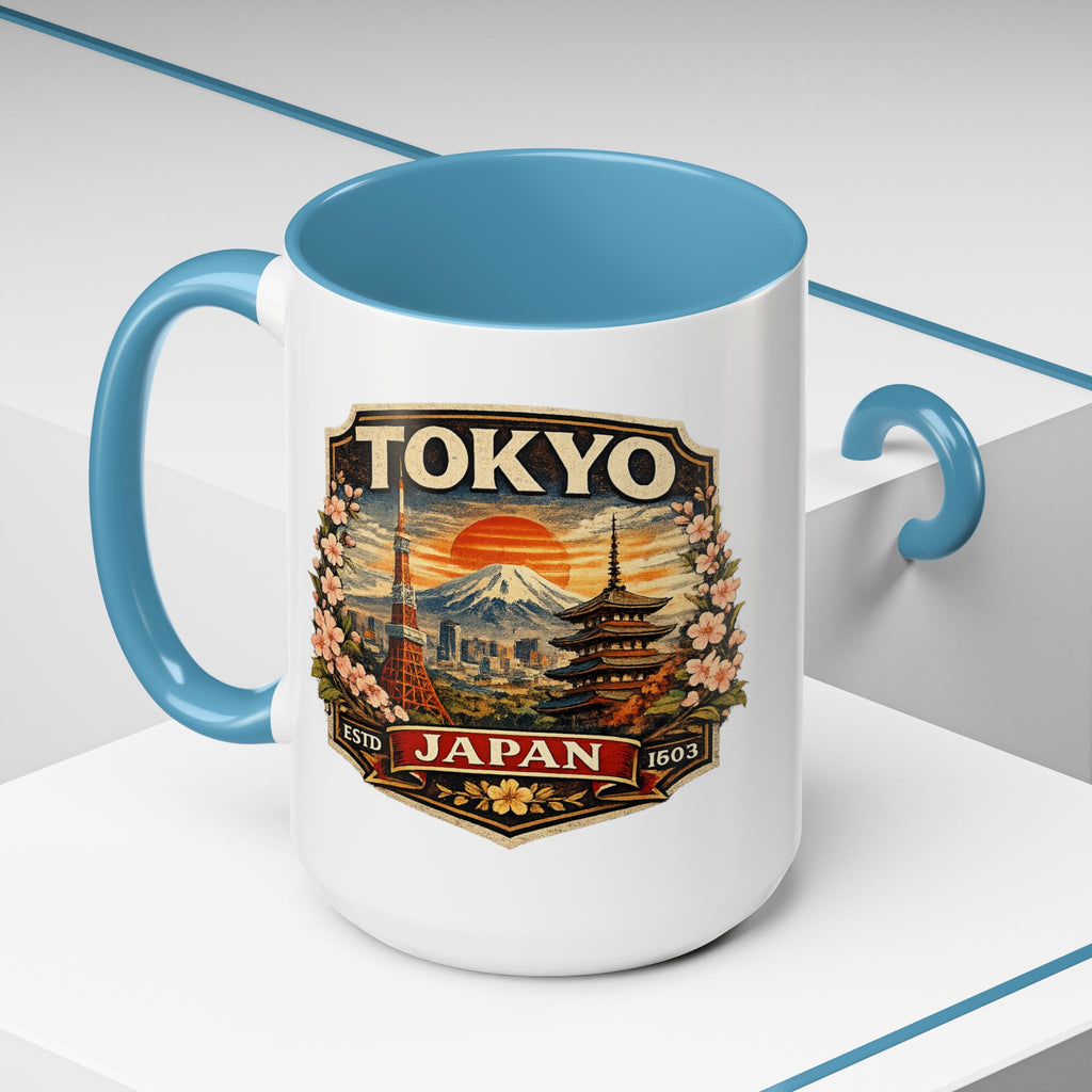 Tokyo Japan Accent Coffee Mug – Vintage Mount Fuji & Sakura Travel Souvenir (11/15oz)