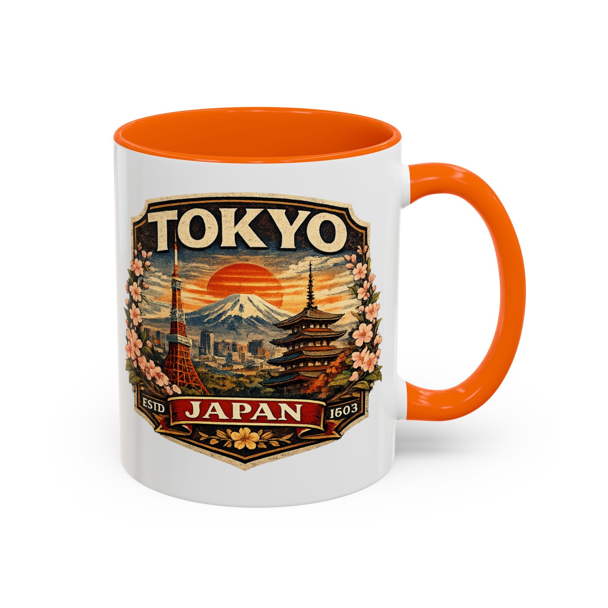 Tokyo Japan Accent Coffee Mug – Vintage Mount Fuji & Sakura Travel Souvenir (11/15oz)