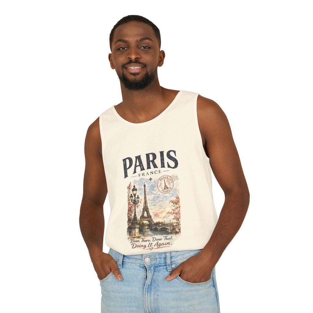 Paris Vintage Postcard Tank Top — Eiffel Tower Graphic Travel Tee
