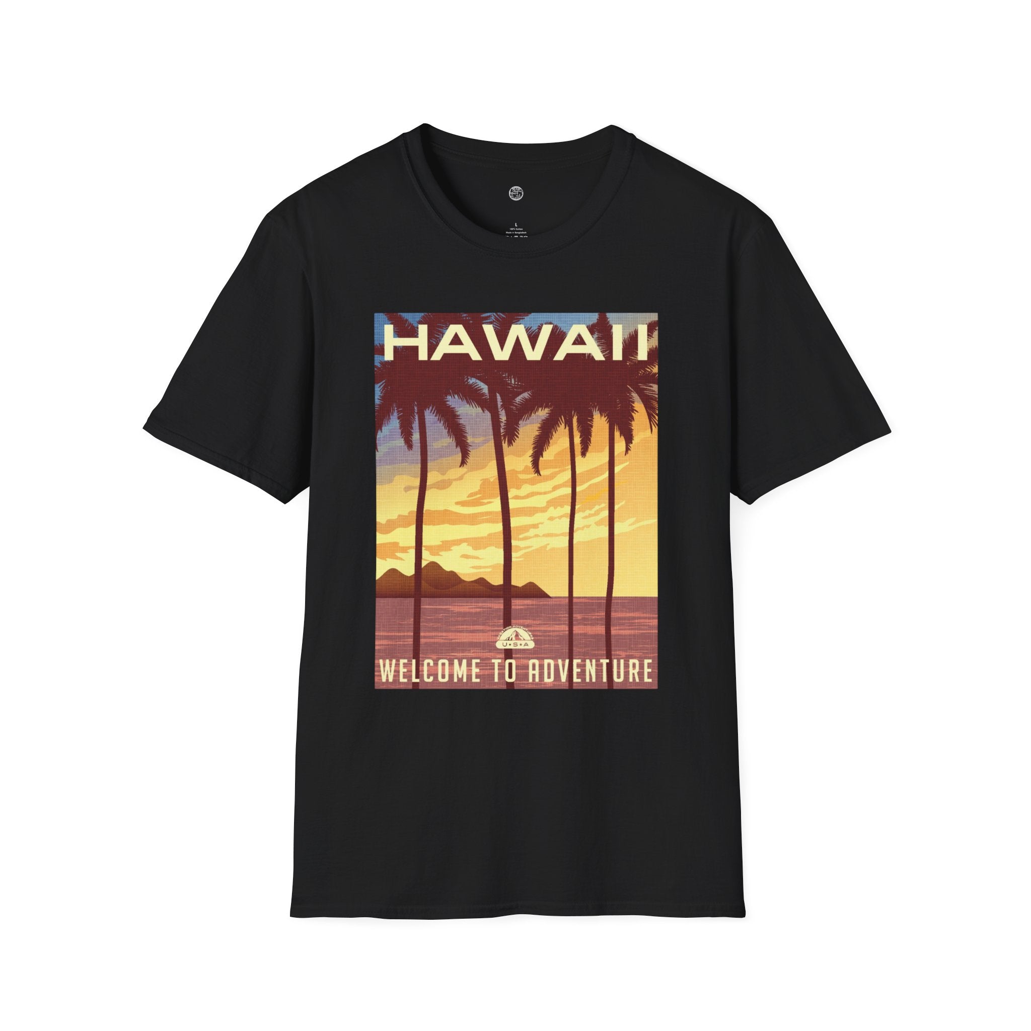 Hawaii Sunset T-Shirt — "Welcome to Adventure" Vintage Palm Beach Tee