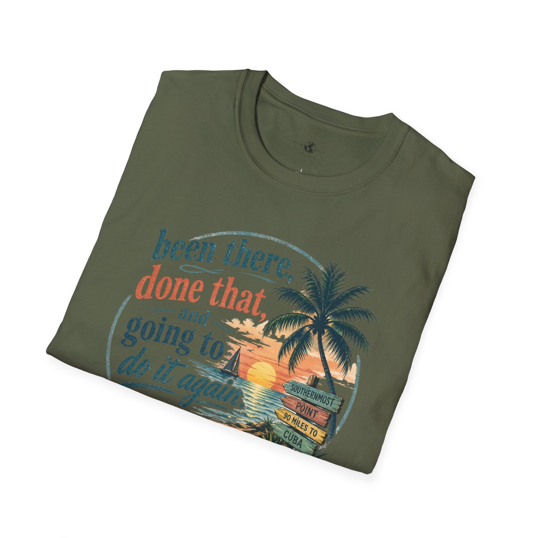 Key West Florida Vintage Sunset T-Shirt — "Been there, done that, and going to do it again" Travel Tee - Personalize with Custom Text