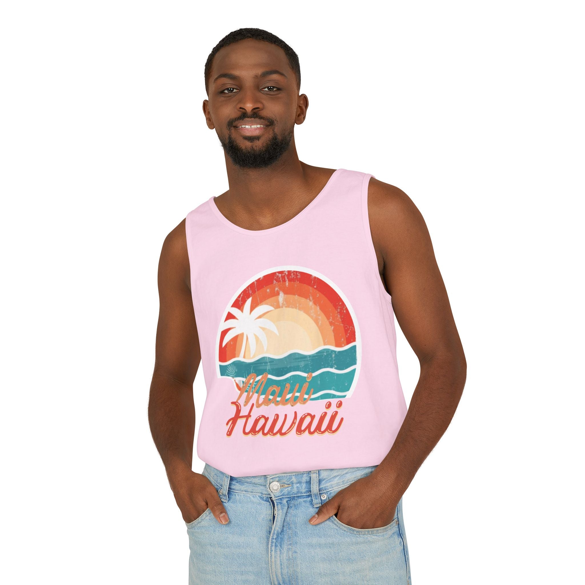 Maui Hawaii Retro Sunset Tank Top — Vintage Palm Beach Vacation Tee