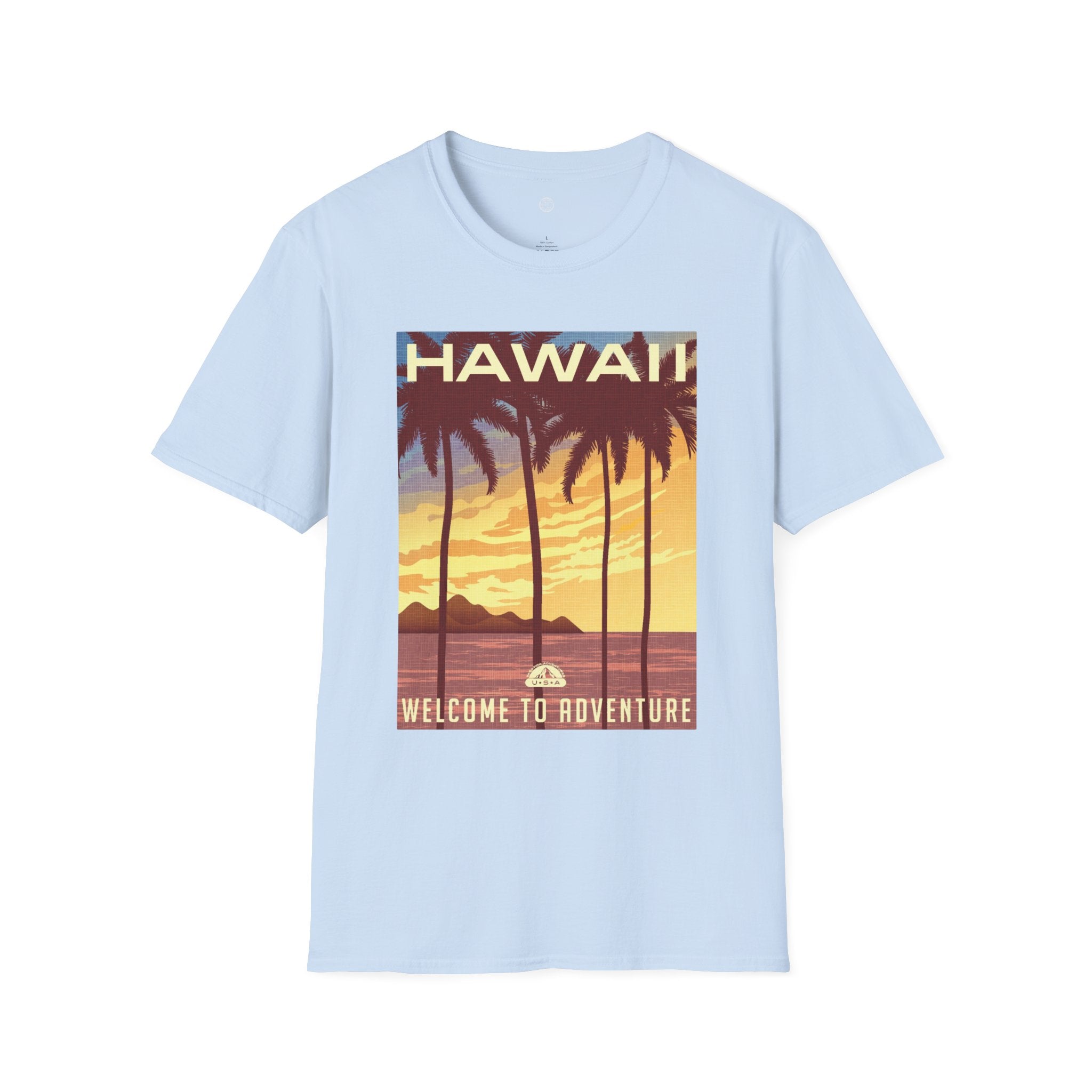 Hawaii Sunset T-Shirt — "Welcome to Adventure" Vintage Palm Beach Tee