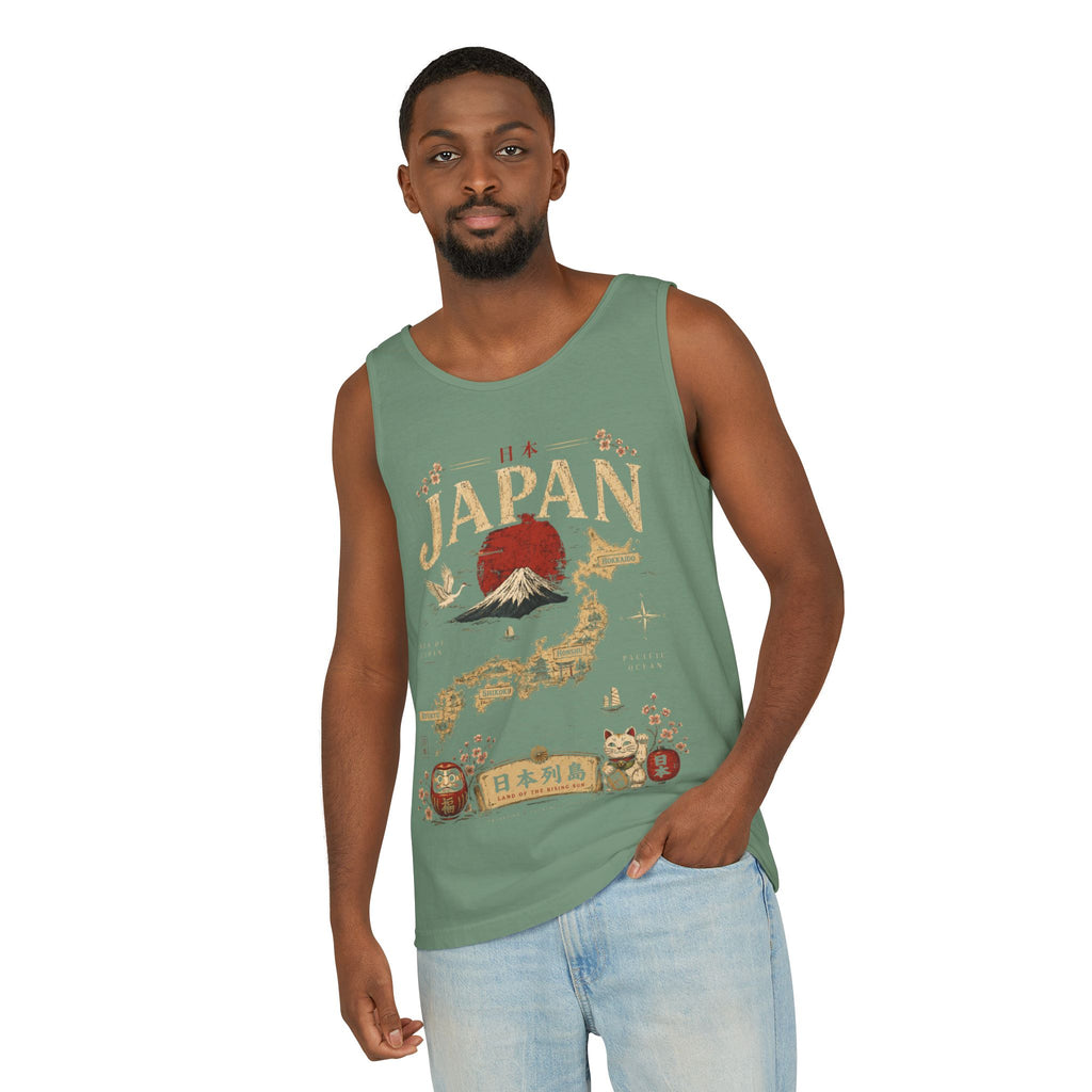 Japan Vintage Travel Tank Top — Mount Fuji & Lucky Cat Graphic