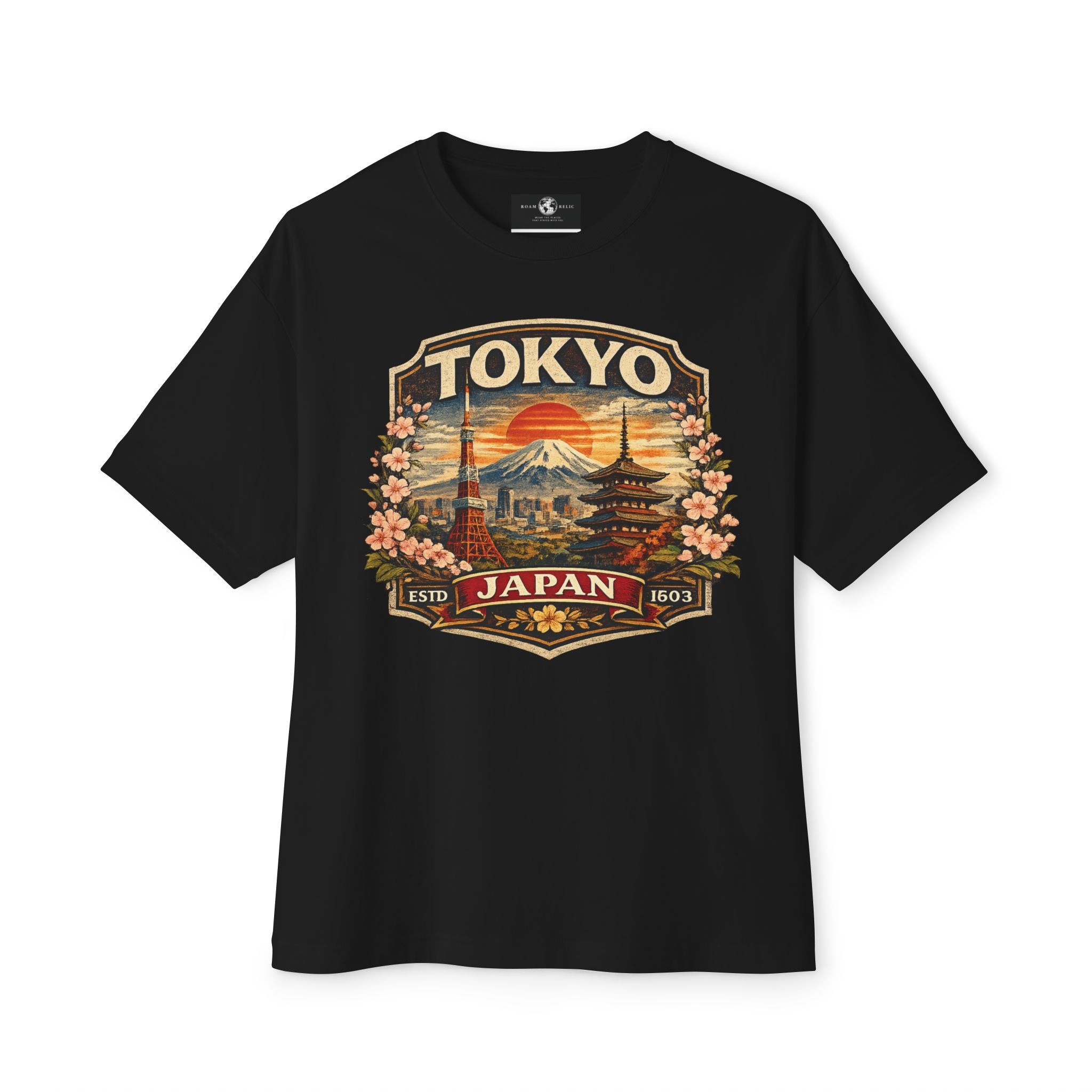 Tokyo Japan Vintage Badge Tee — Retro Mount Fuji & Sakura Graphic T-Shirt