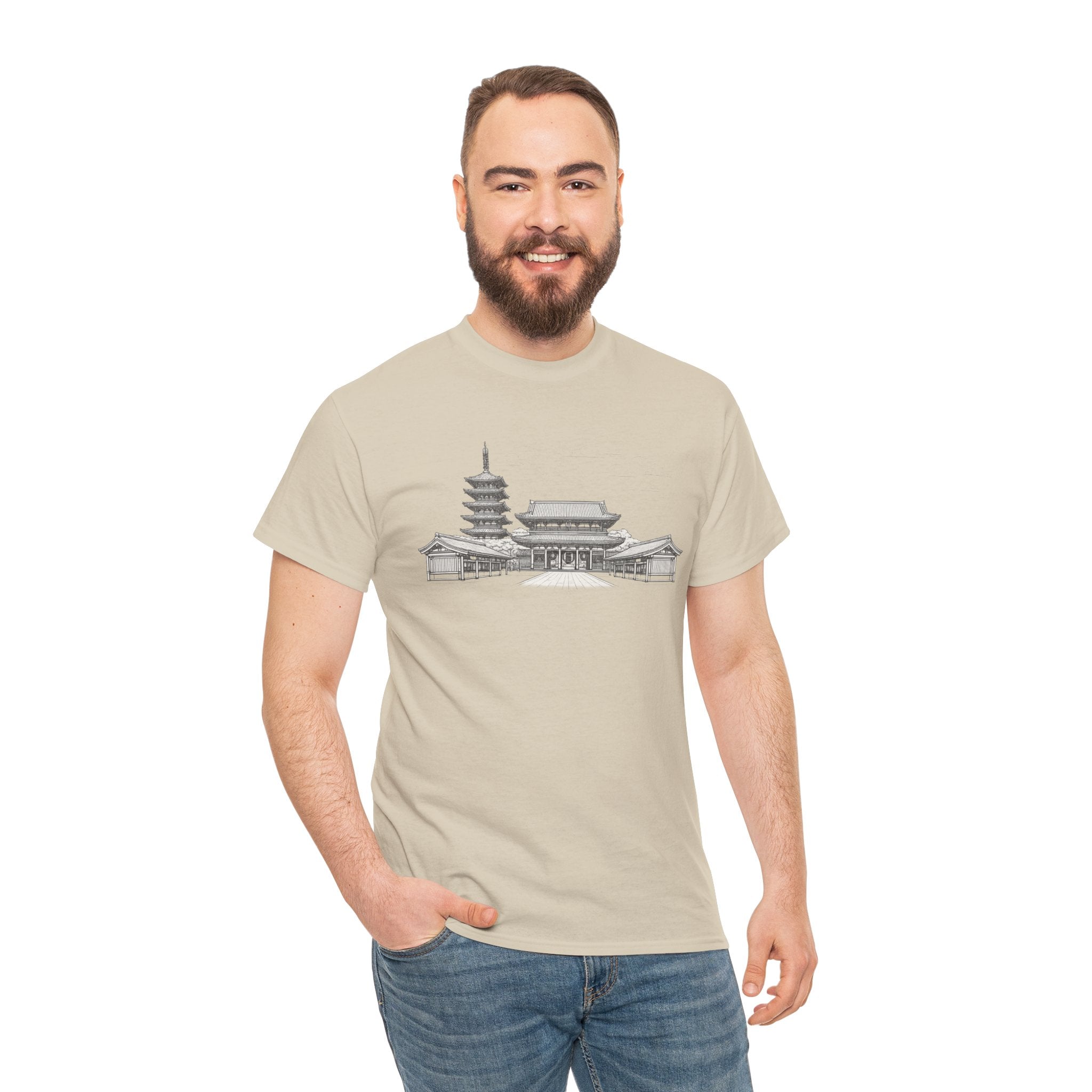 Senso‑ji Temple Outline Tee — Asakusa Japan Travel Graphic Shirt