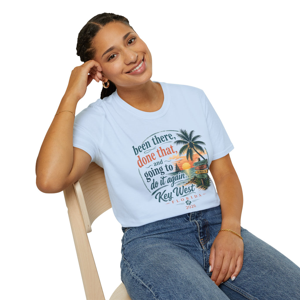 Key West Florida Vintage Sunset T-Shirt — "Been there, done that, and going to do it again" Travel Tee - Personalize with Custom Text