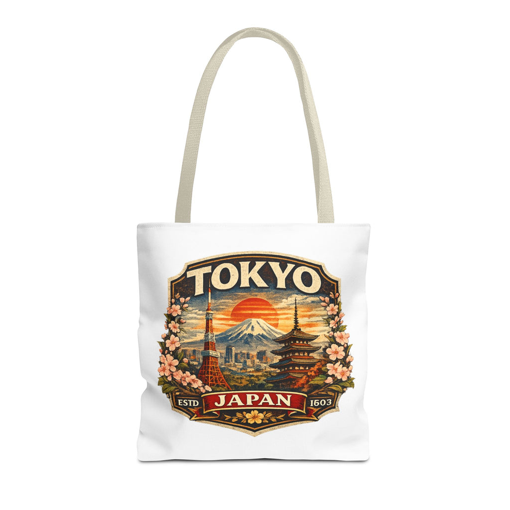 Tokyo Japan Scenic Tote Bag – Vintage Mount Fuji & Cherry Blossom Travel Tote
